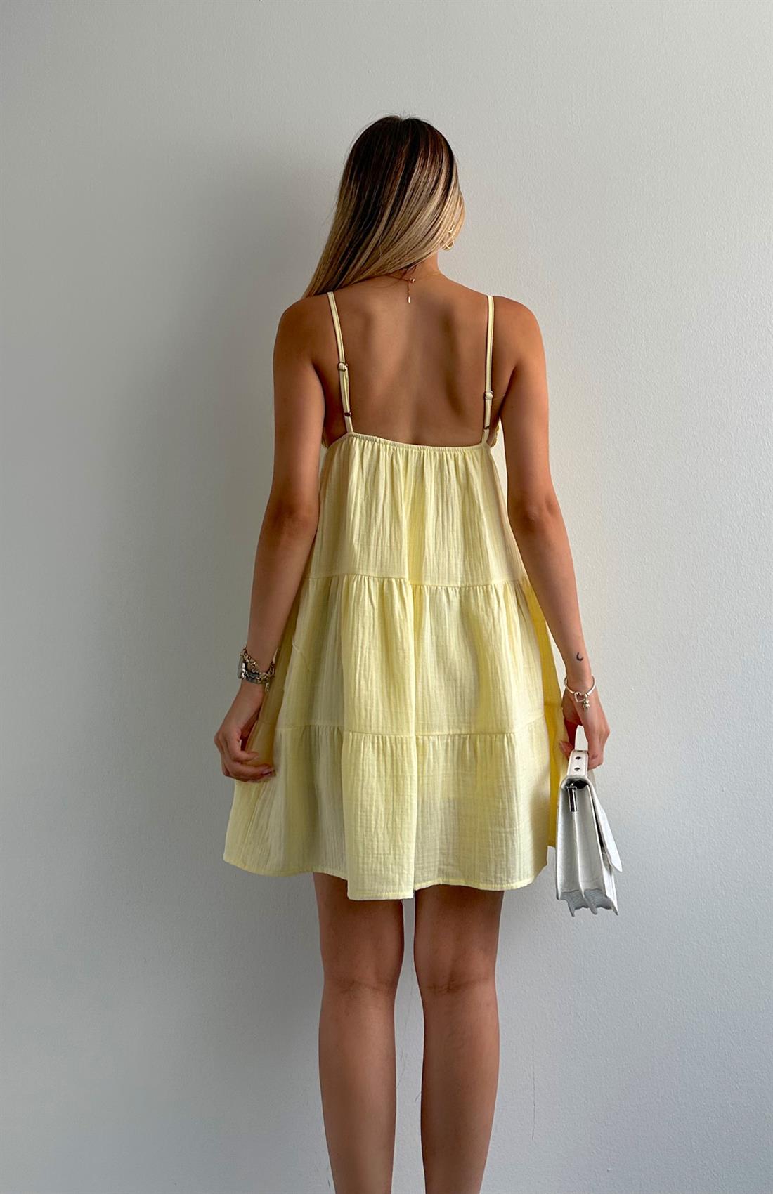 Robalı Askılı Mini Elbise SARI