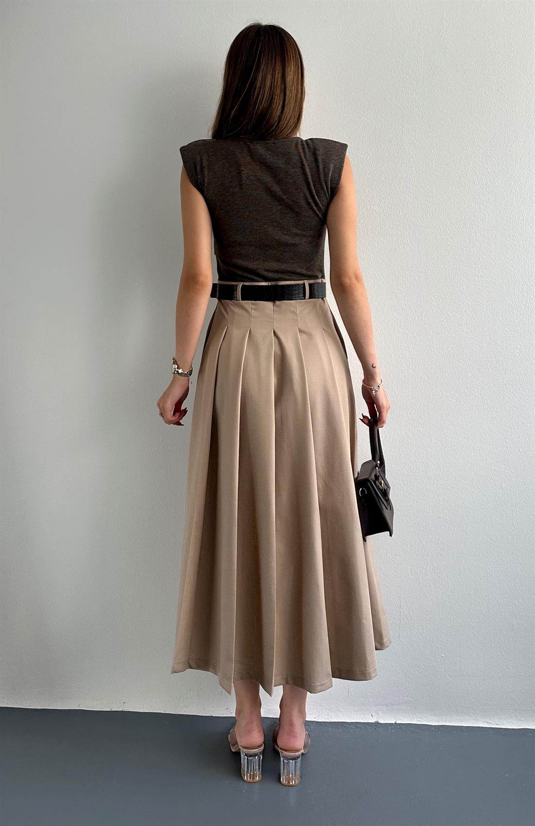 Vatkalı Konstrat Elbise KAHVERENGİ