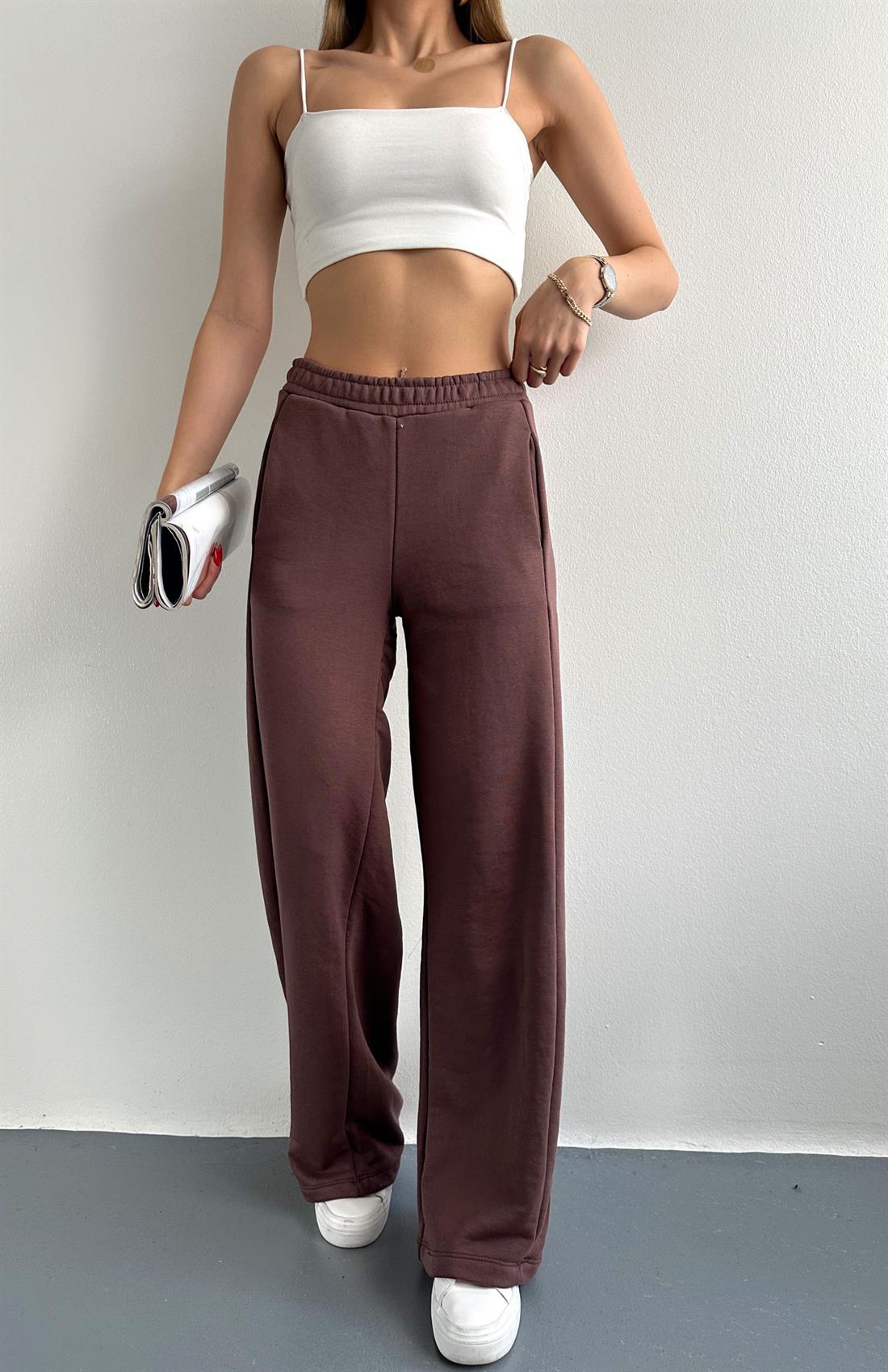 Beli Lastikli İspanyol Paça Eşofman KAHVERENGİ