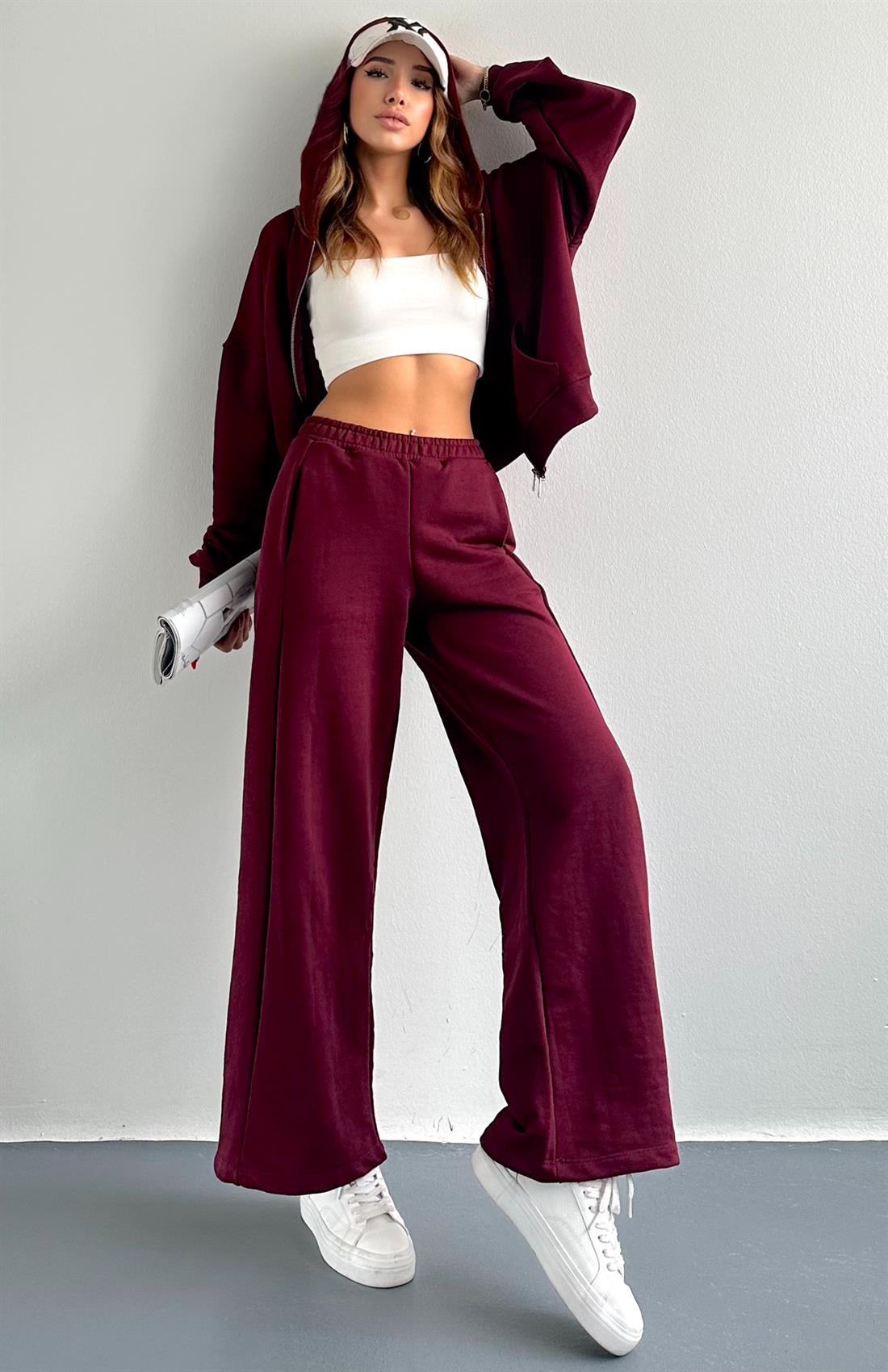 Beli Lastikli İspanyol Paça Eşofman BORDO