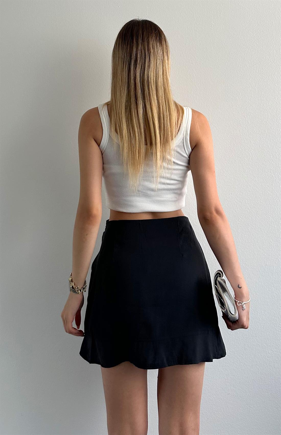 Bağlama Detaylı Fırfırlı Etek SİYAH