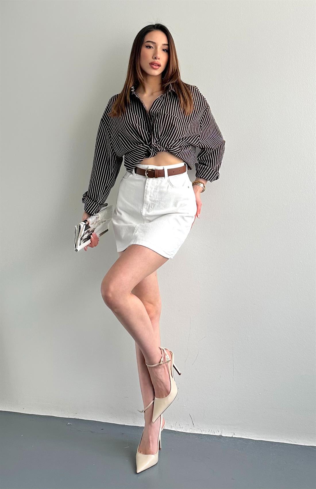 Beyaz Kot Etek BEYAZ