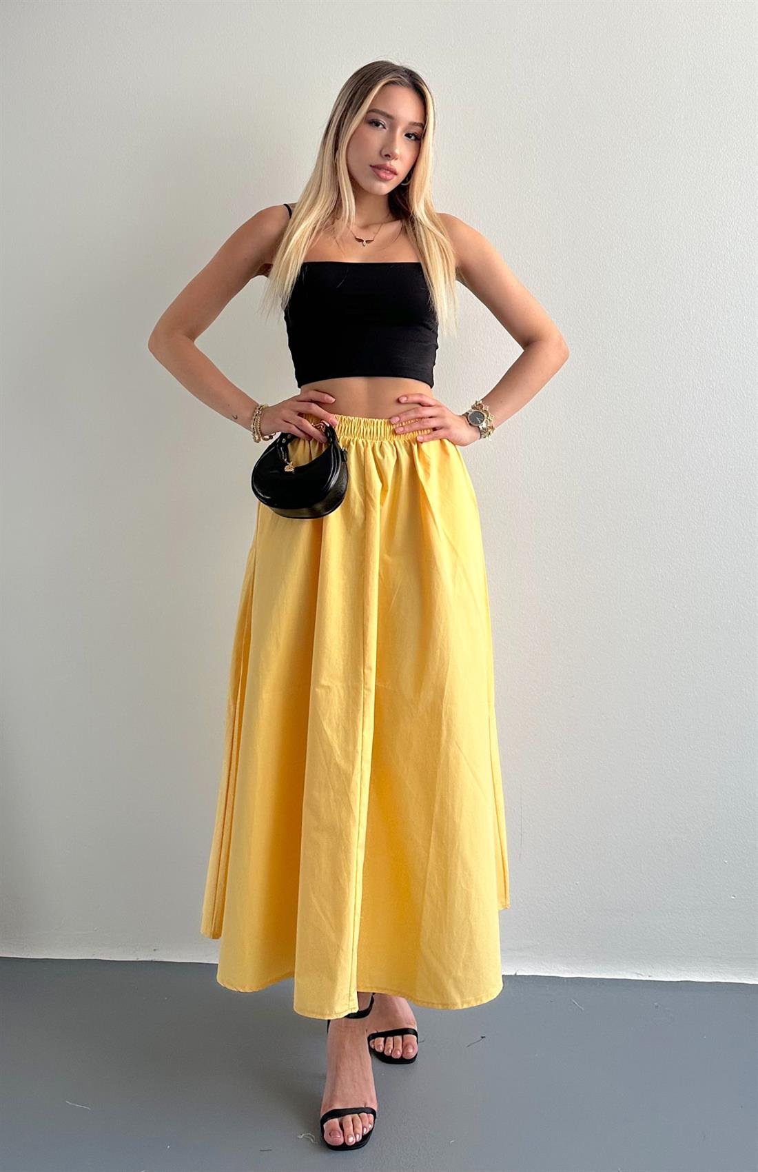 Cepli Beli Lastikli Paraşüt Etek SARI