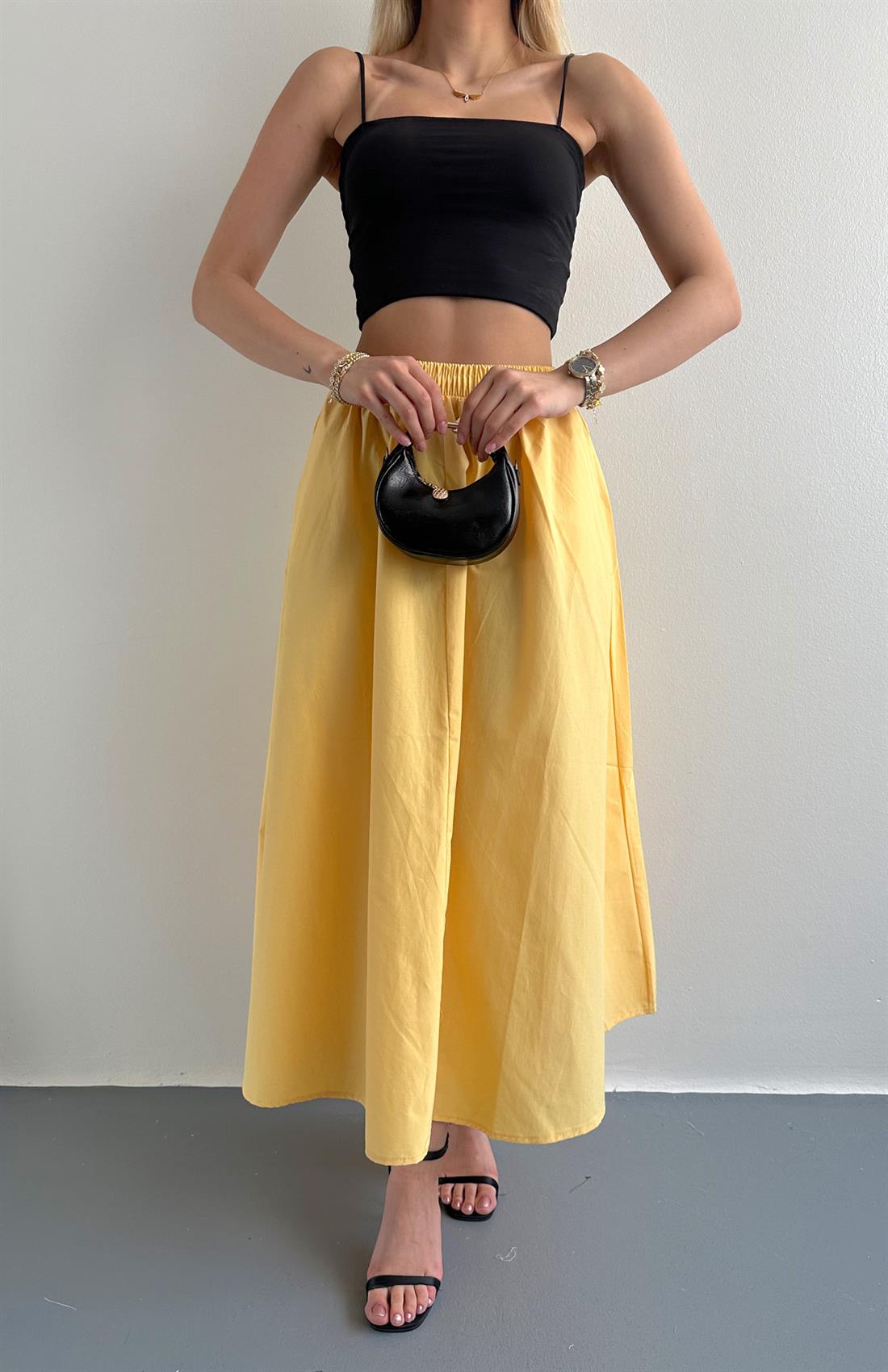 Cepli Beli Lastikli Paraşüt Etek SARI