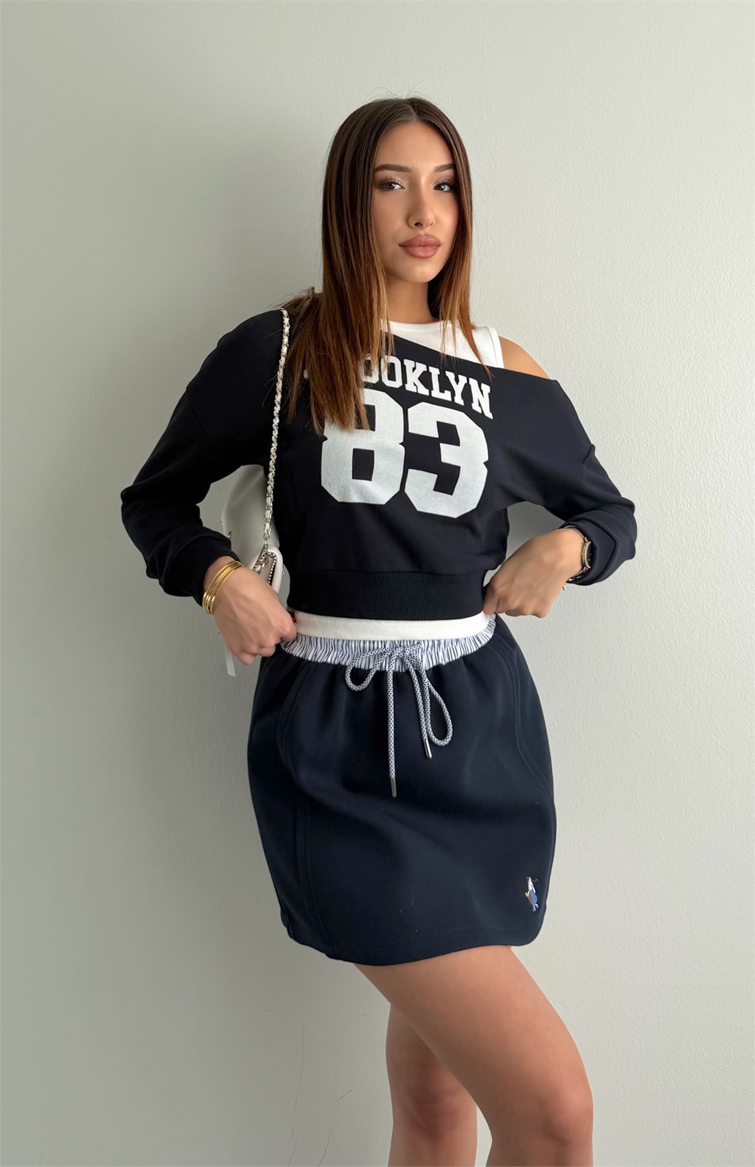 Çizgi Detaylı Etek LACİVERT