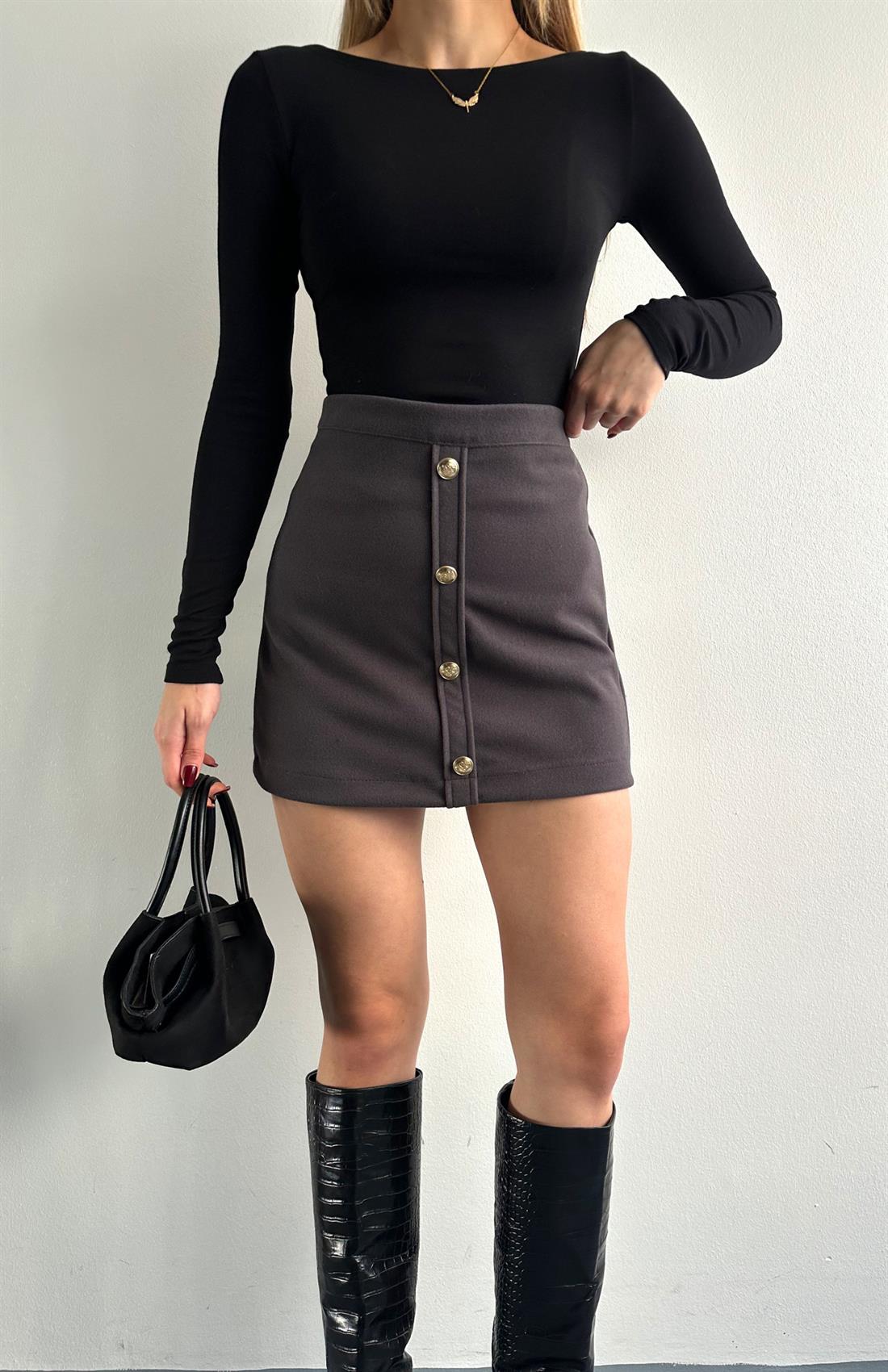 Düğmeli Kaşe Etek ANTRASİT
