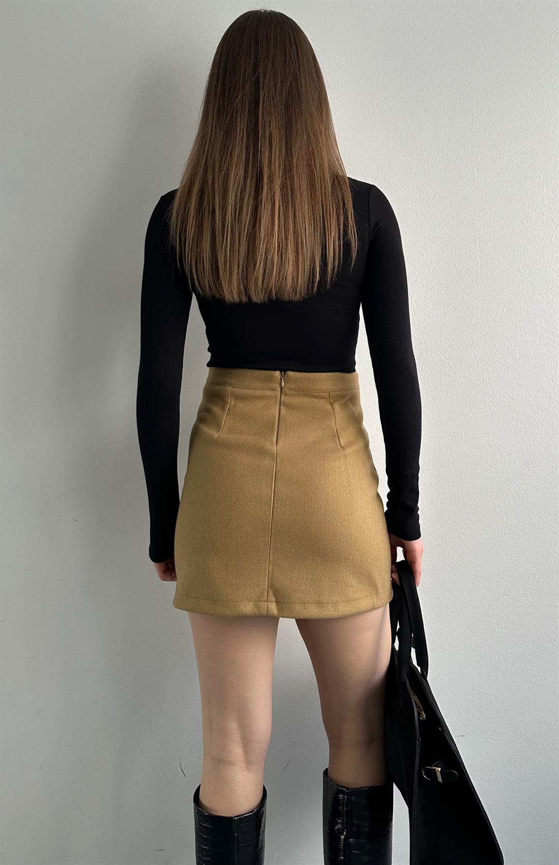 Düğmeli Kaşe Etek CAMEL