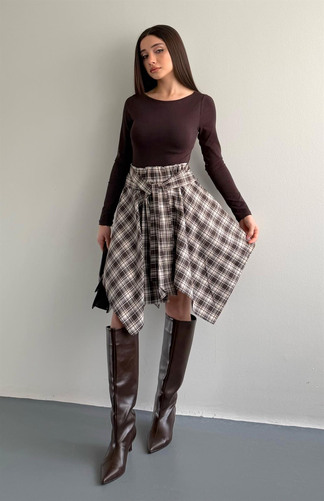 Ekose Etek Kahve-bej