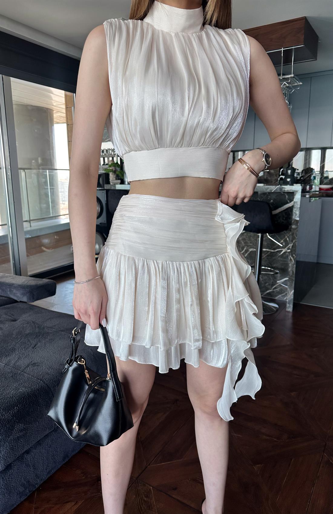 Fırfırlı Mini Etek BEJ