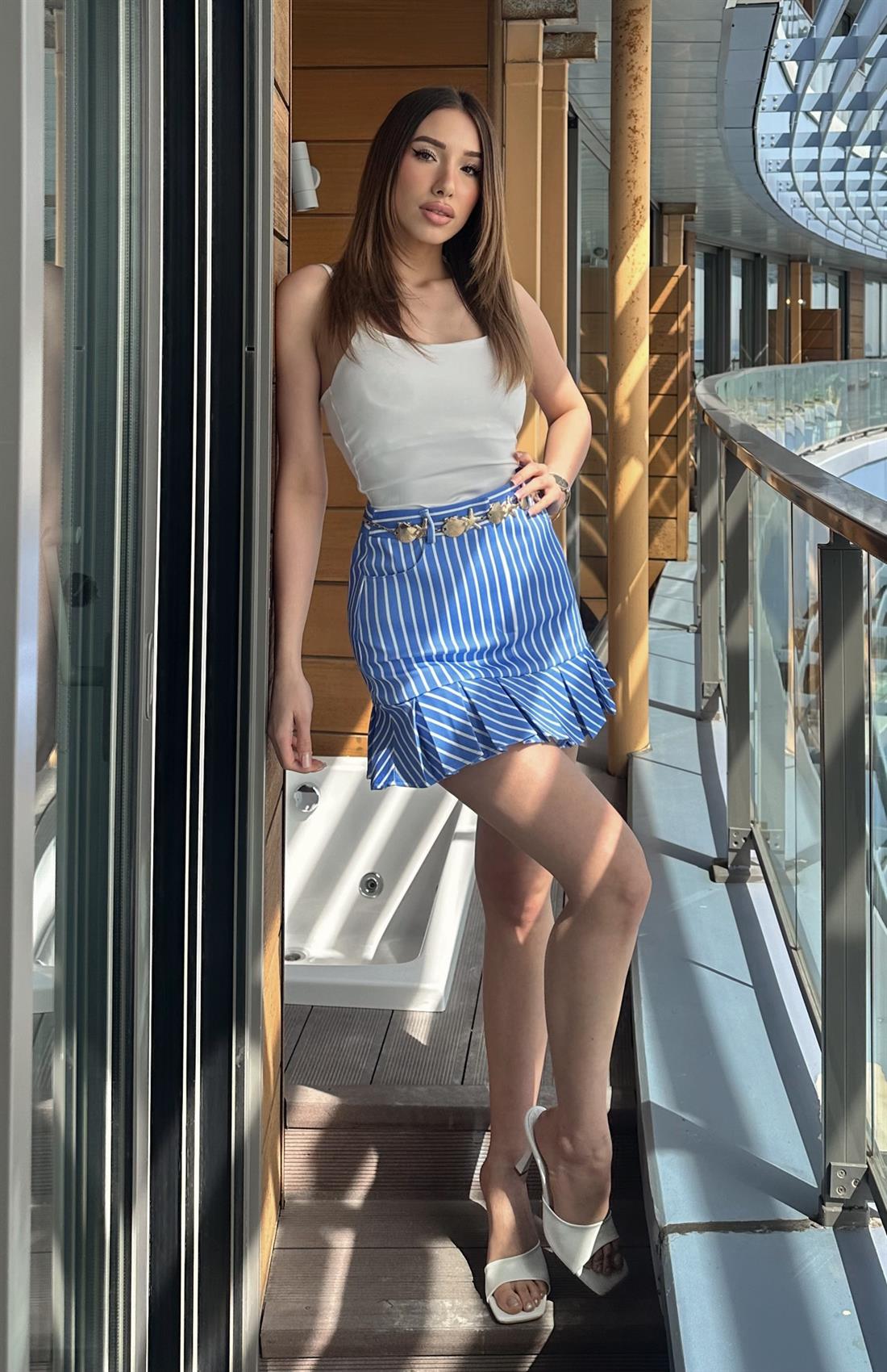 Kemer Detaylı Etek MAVİ