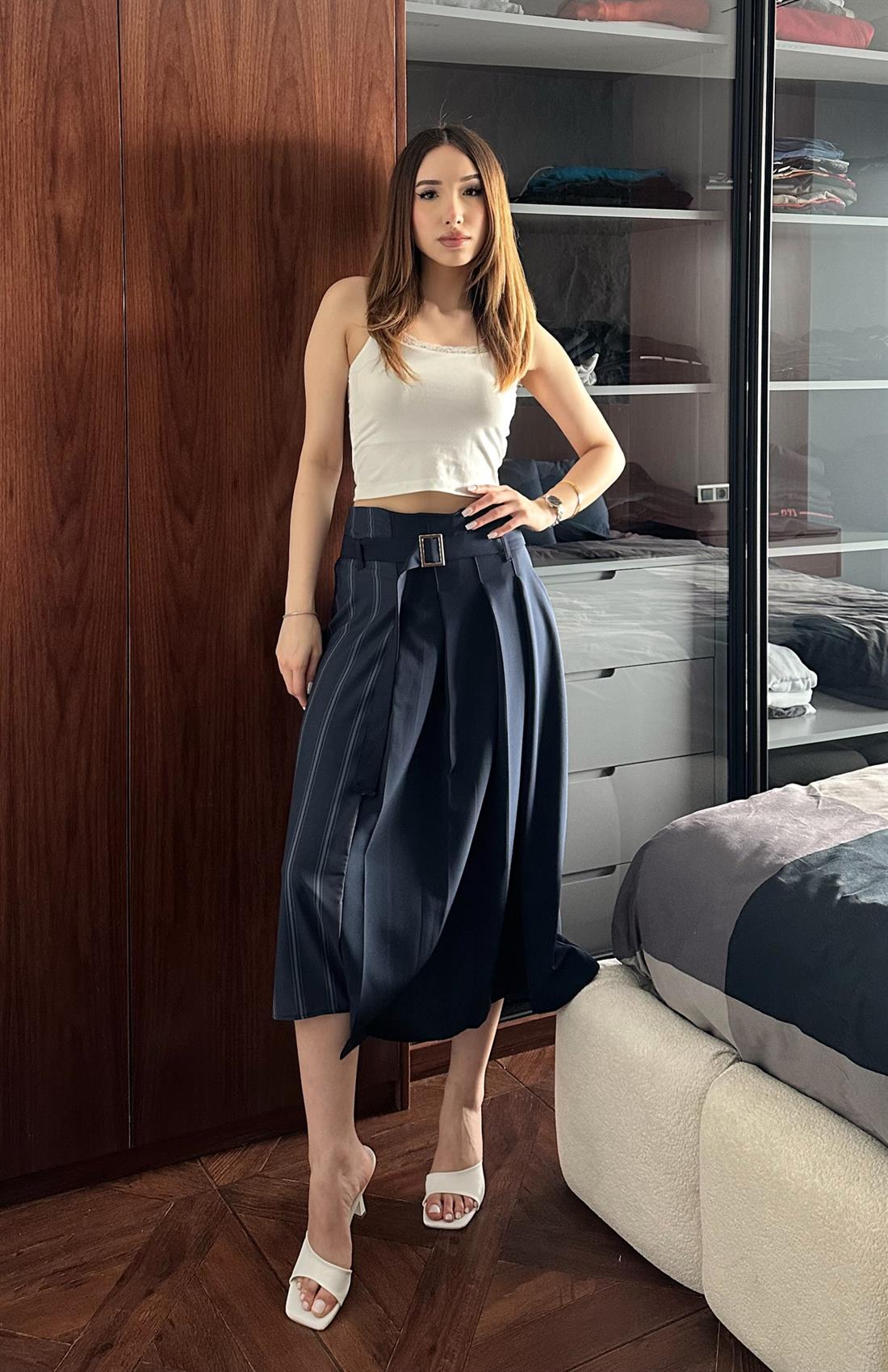 Kemerli Kombine Etek LACİVERT