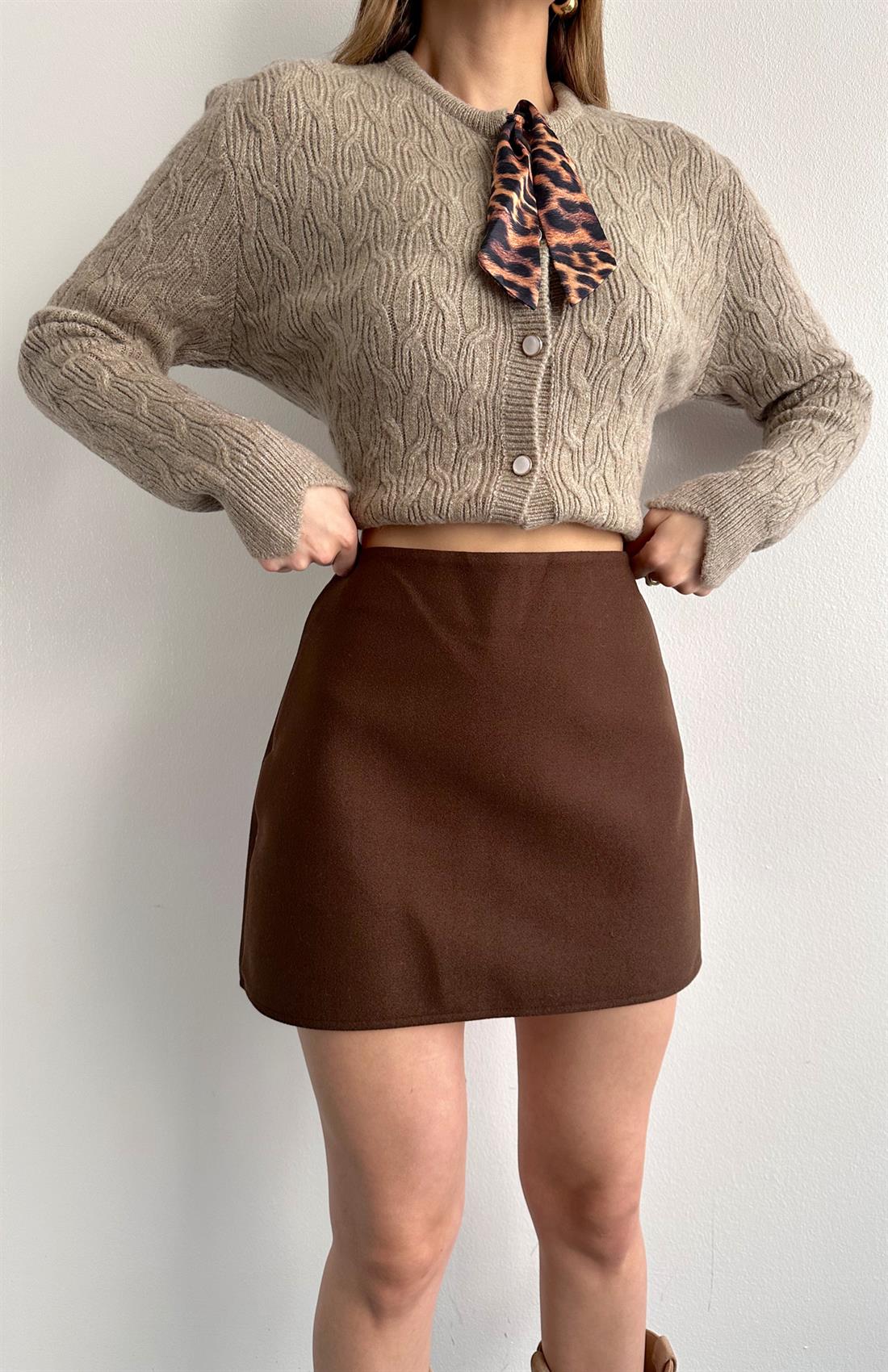 Kısa Kaşe Etek KAHVERENGİ