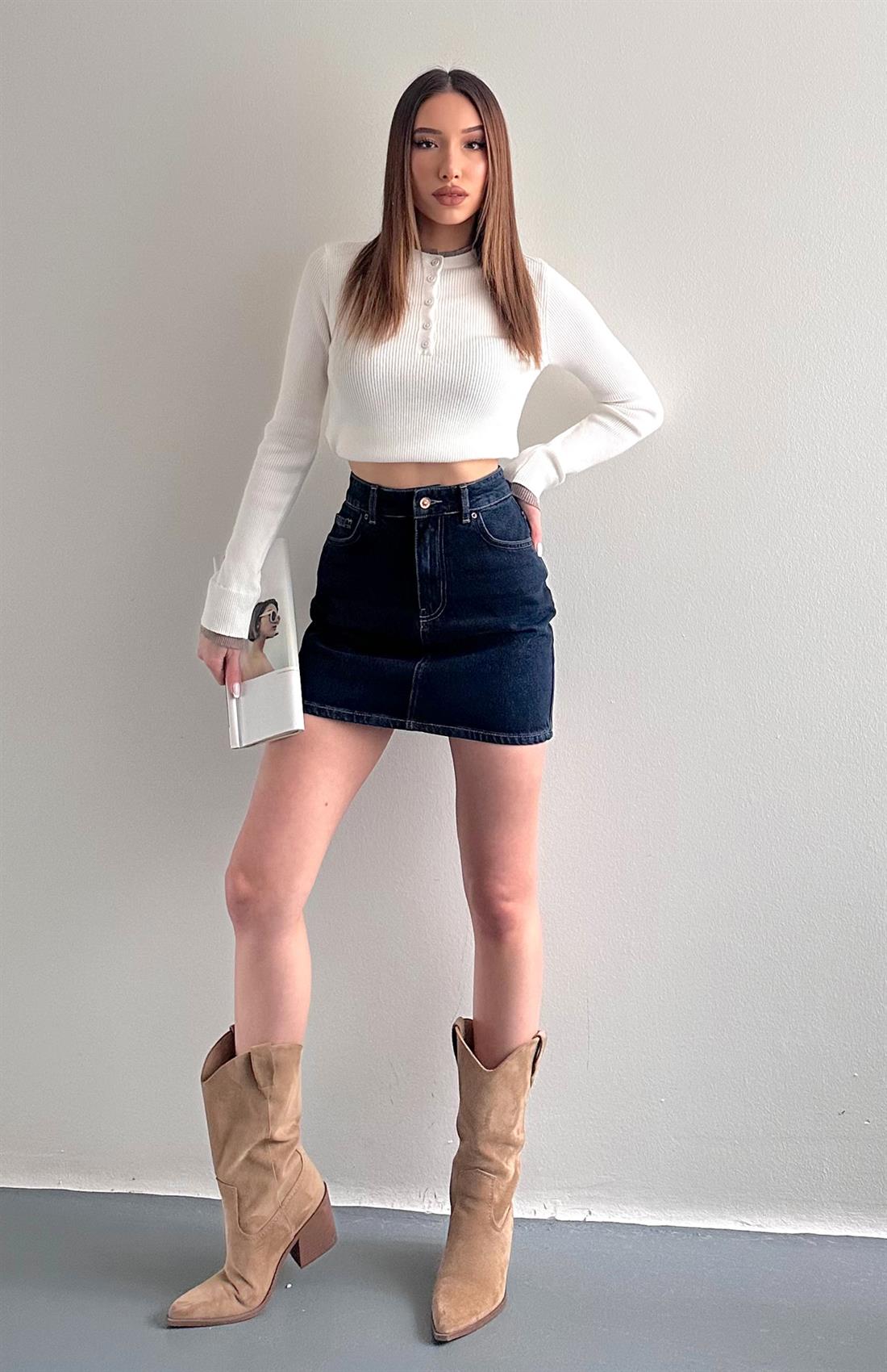 Koyu Renk Mini Etek LACİVERT