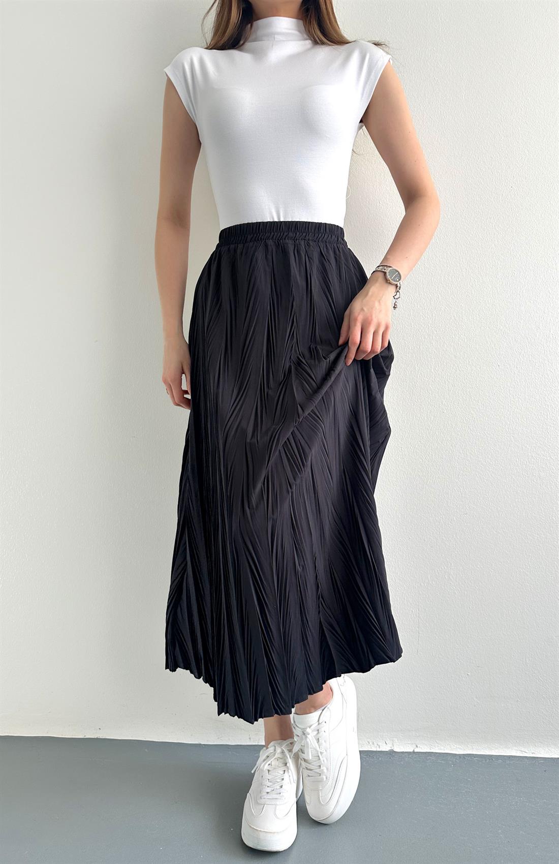 Kraş Görünümlü Etek SİYAH