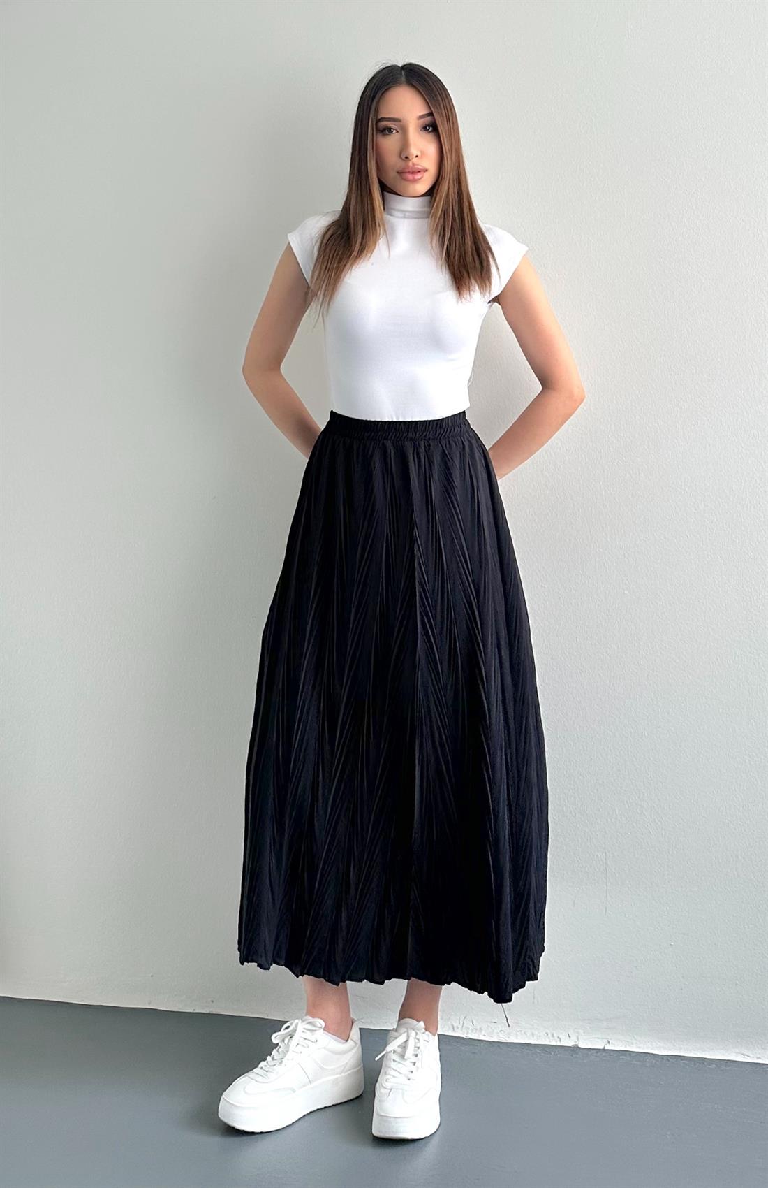 Kraş Görünümlü Etek SİYAH