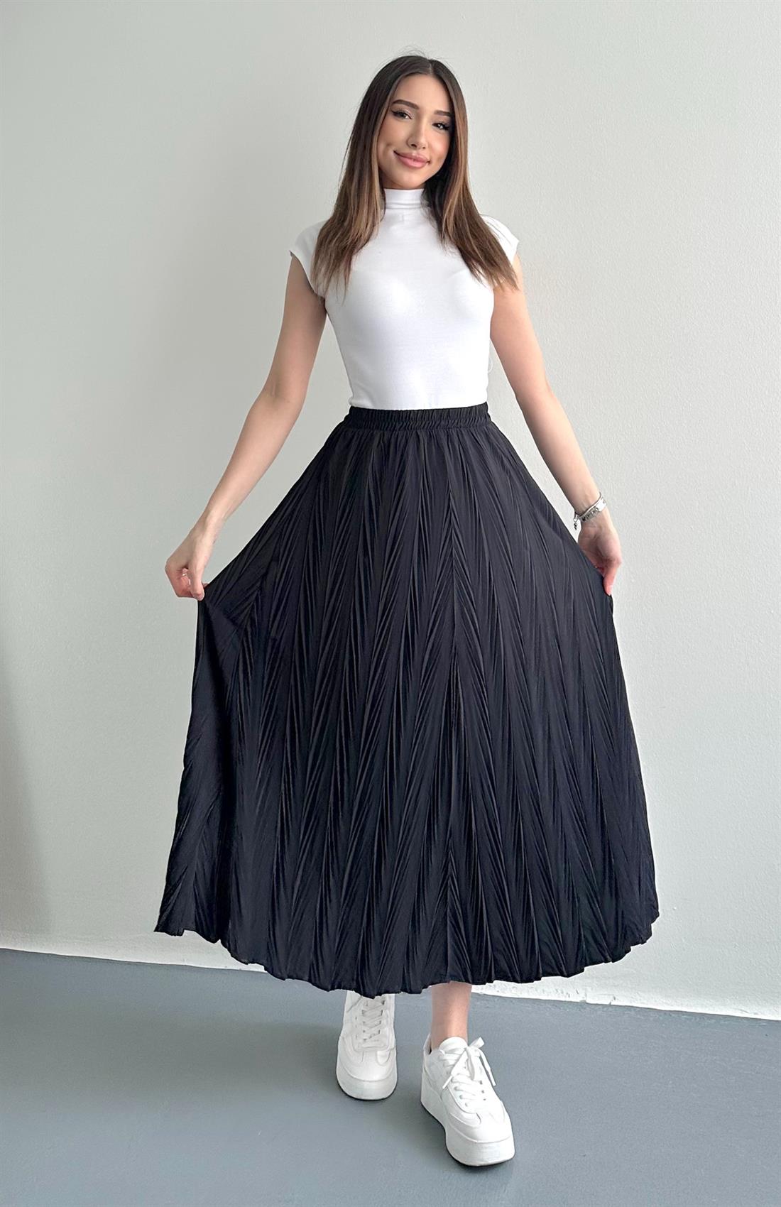 Kraş Görünümlü Etek SİYAH