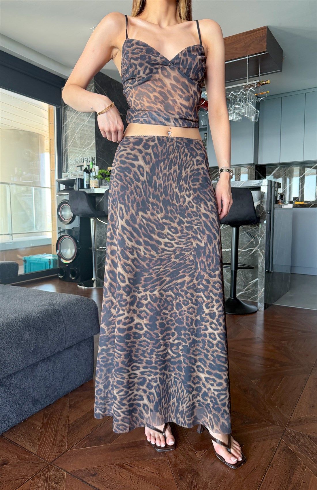 Leopar Desen Etek KAHVERENGİ