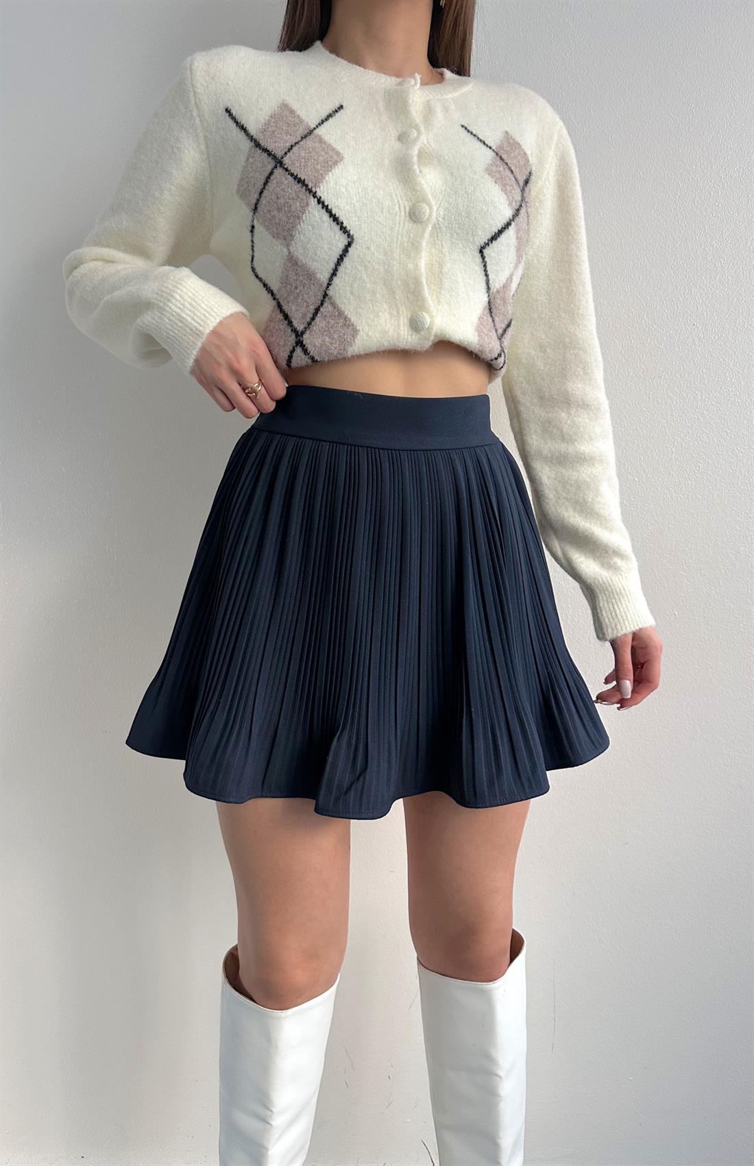 Pile Detaylı Etek LACİVERT