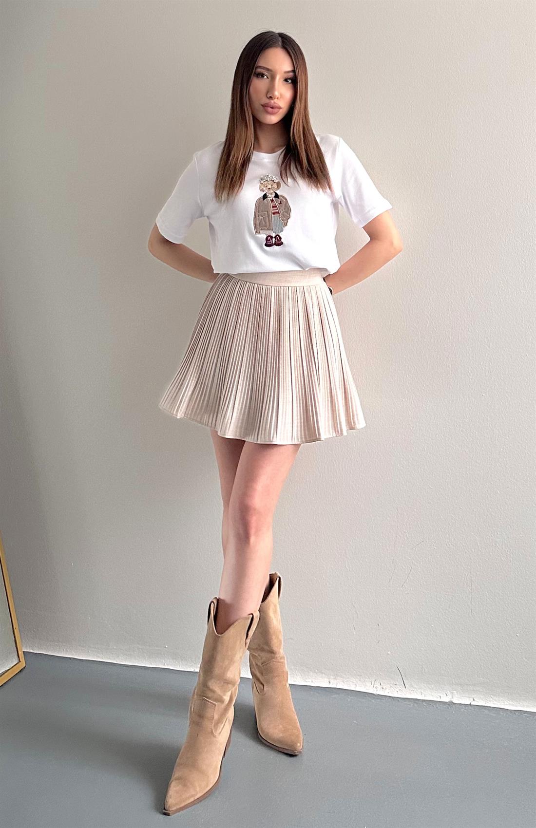 Pile Detaylı Etek NATURAL