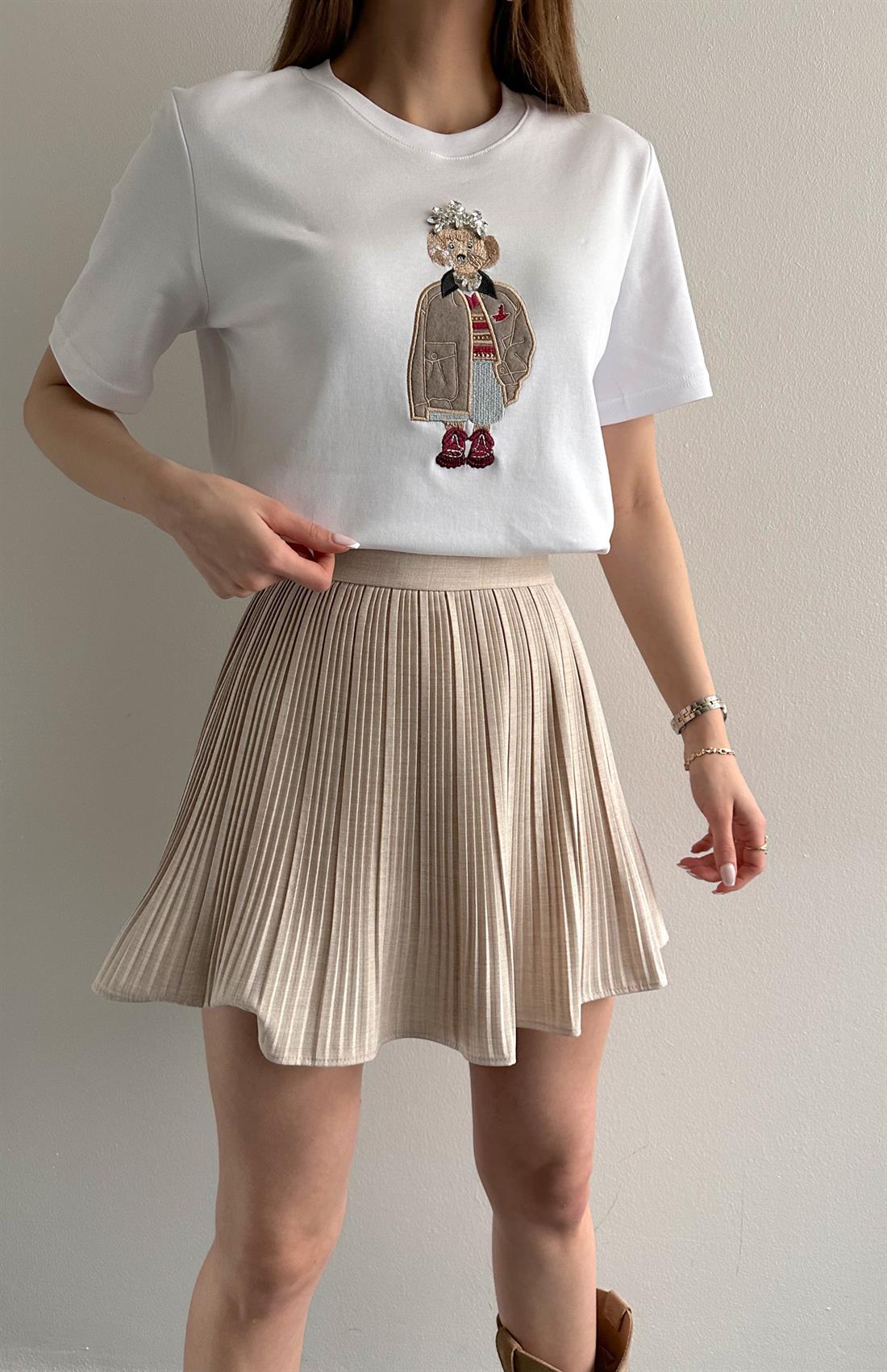 Pile Detaylı Etek NATURAL