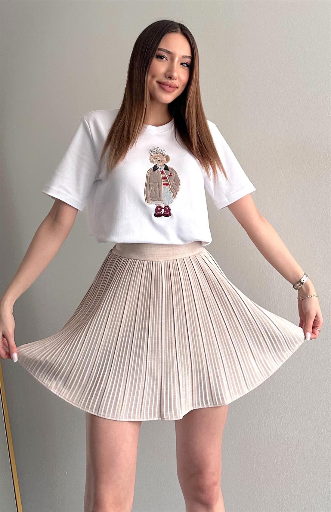 Pile Detaylı Etek NATURAL