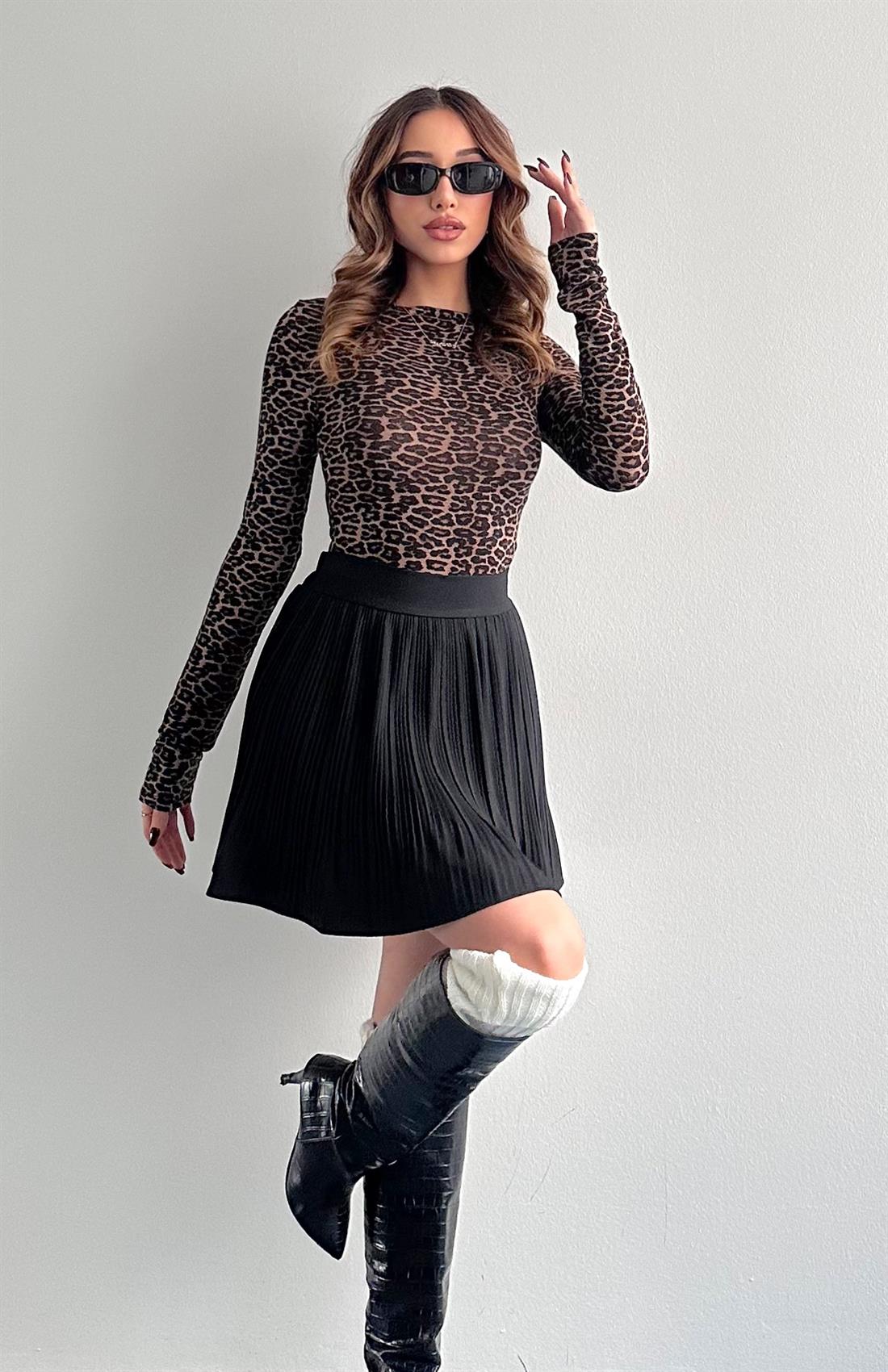 Pile Detaylı Etek SİYAH