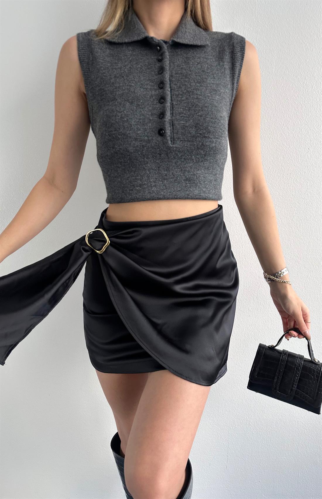 Şortlu Saten Etek SİYAH