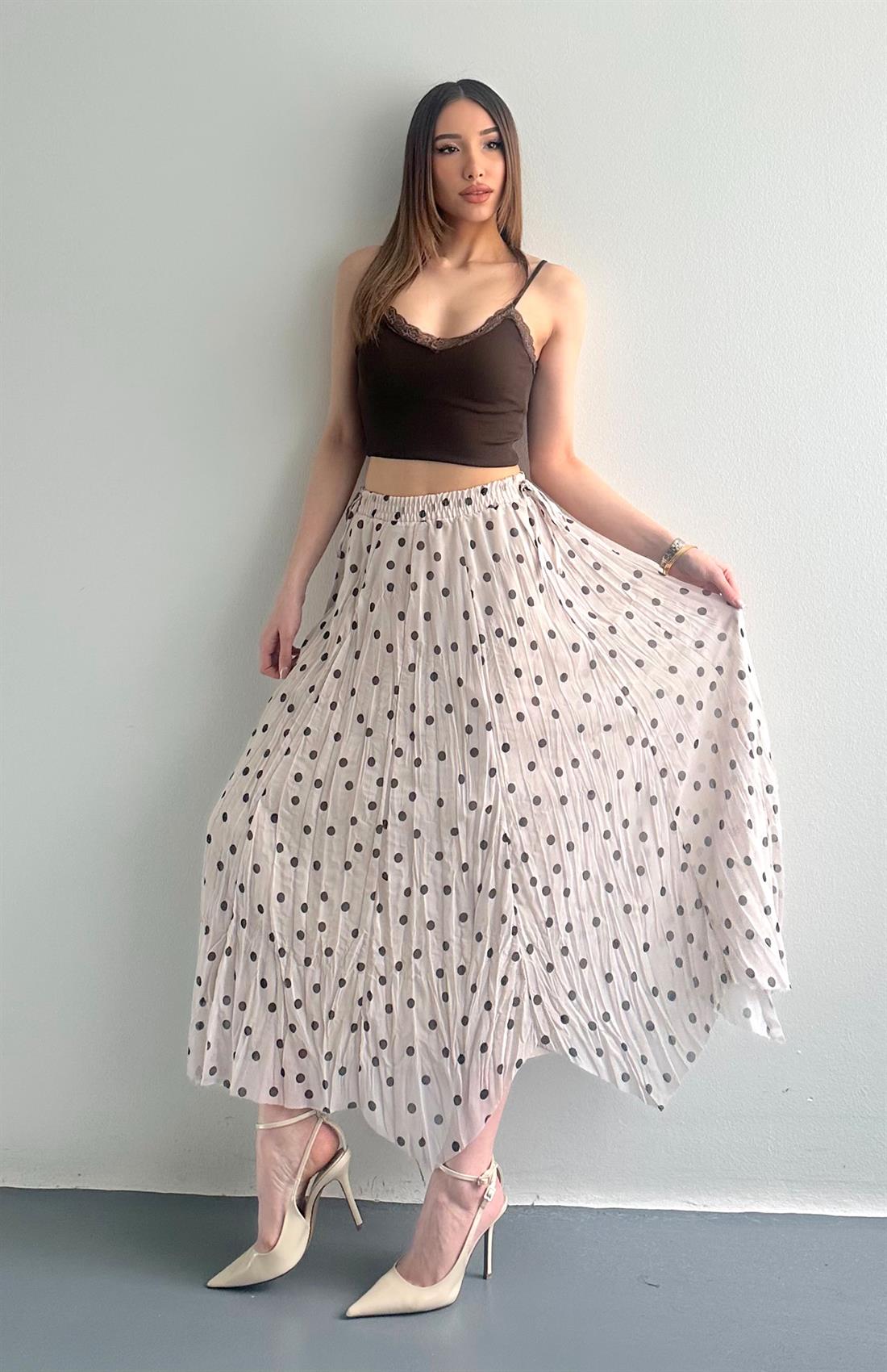 Uzun Puantiyeli Etek BEJ