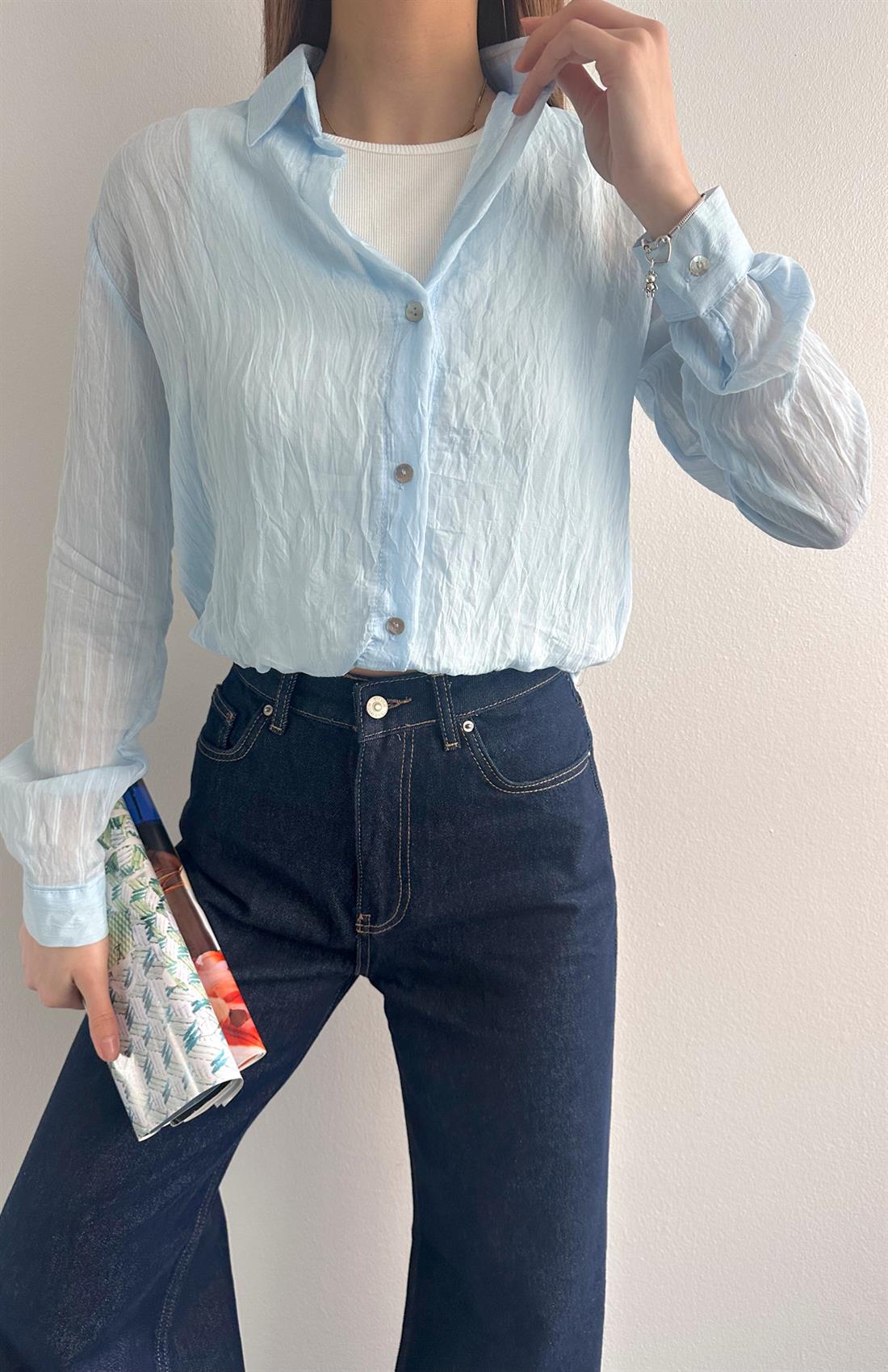 Atletli Eteği Balon Gömlek MAVİ