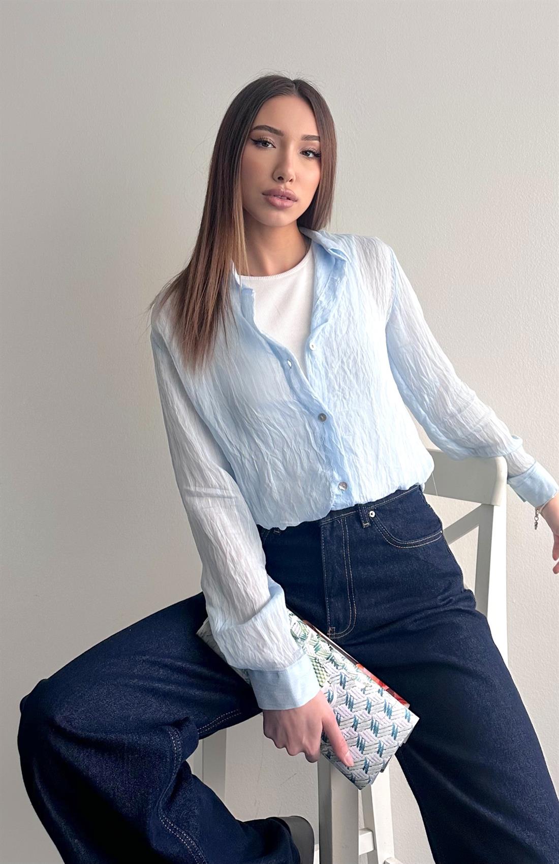 Atletli Eteği Balon Gömlek MAVİ