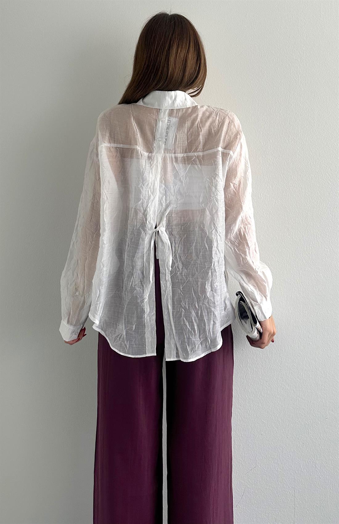 Bağlama Detaylı Gömlek EKRU