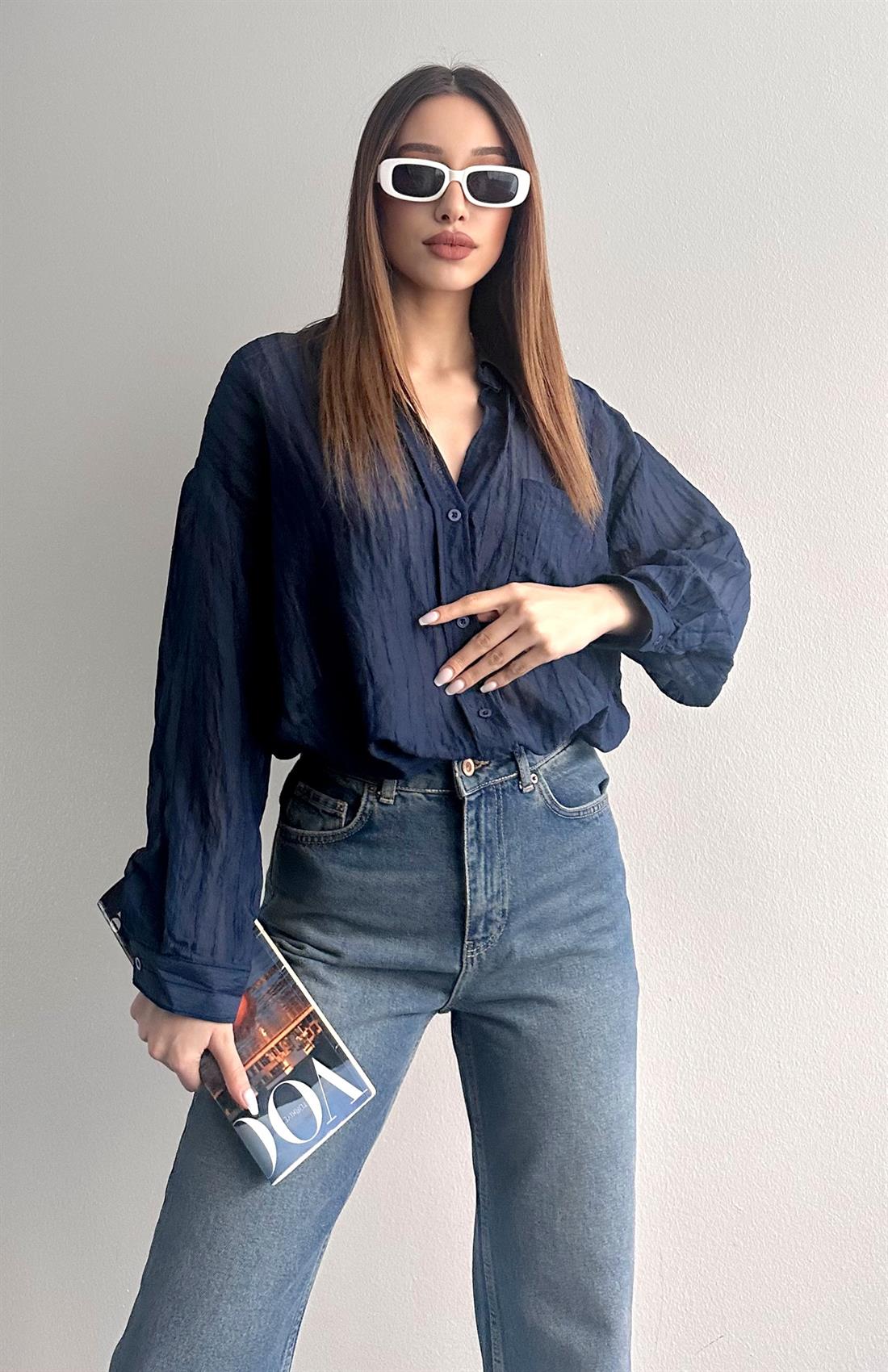 Cepli Oversize Dilara Gömlek LACİVERT
