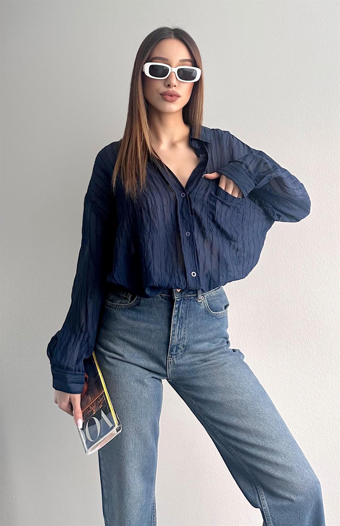 Cepli Oversize Dilara Gömlek LACİVERT