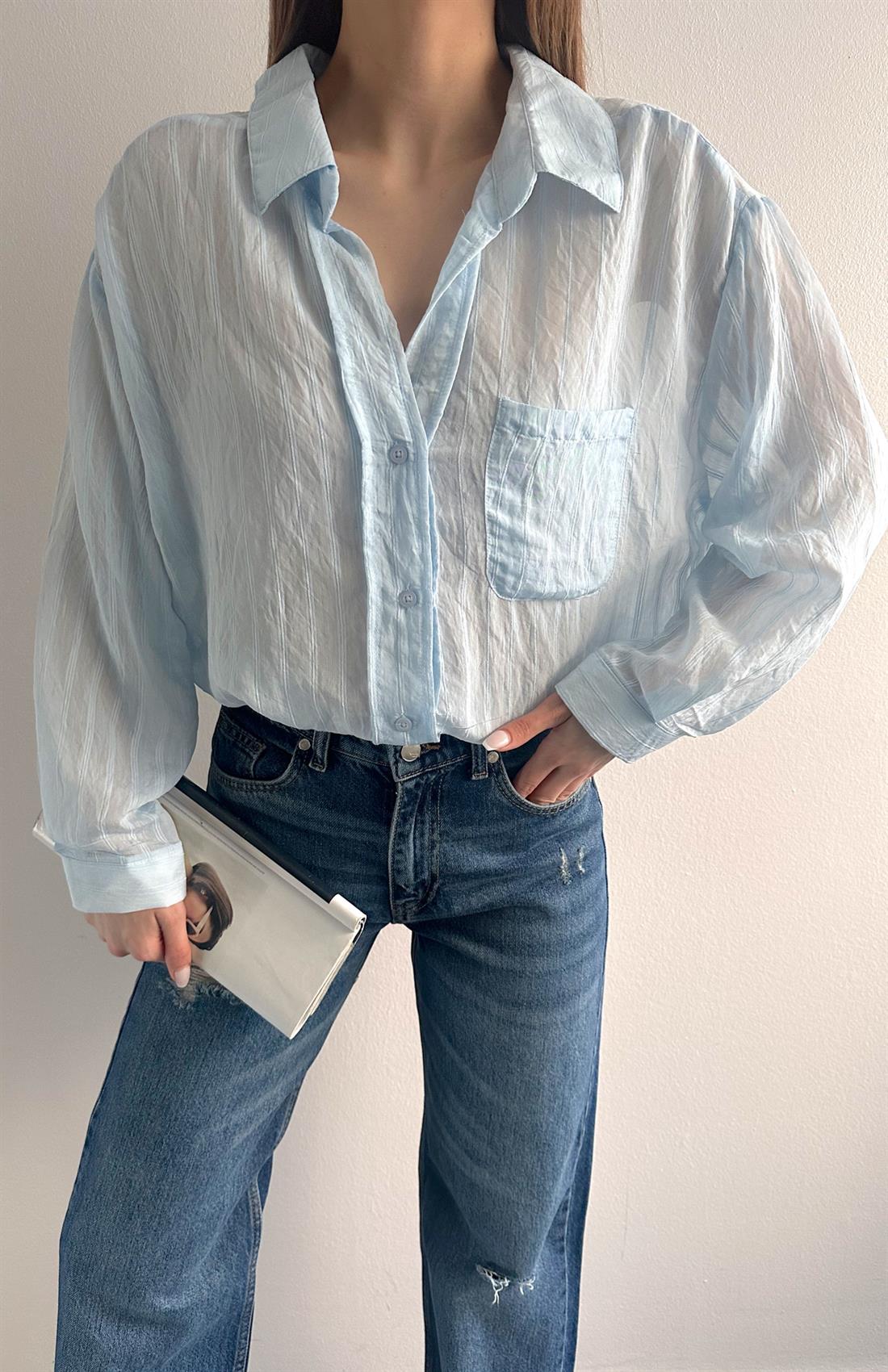 Cepli Oversize Dilara Gömlek MAVİ