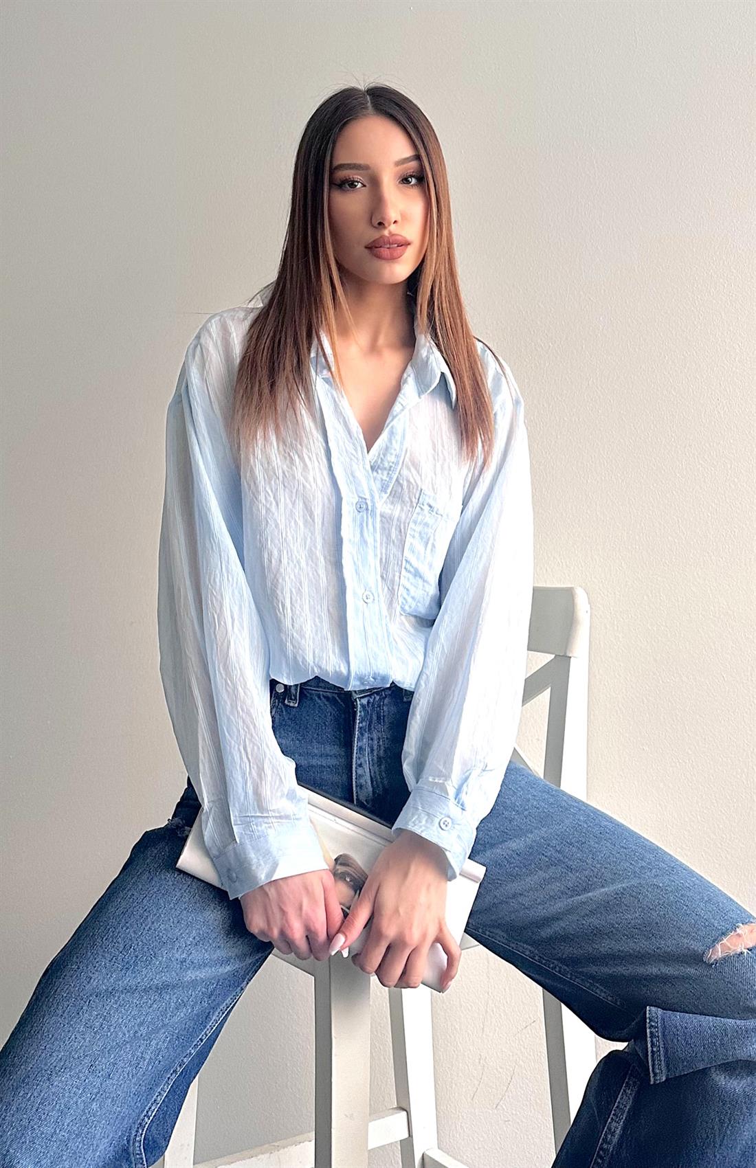 Cepli Oversize Dilara Gömlek MAVİ