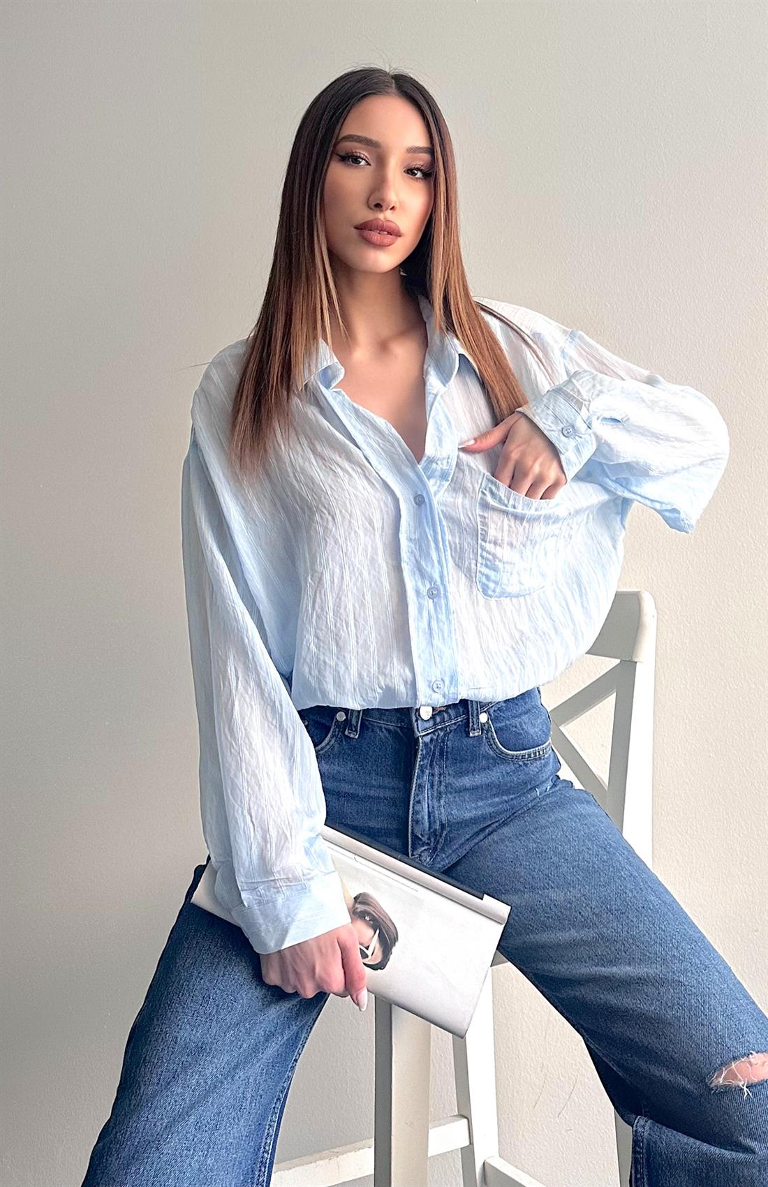 Cepli Oversize Dilara Gömlek MAVİ