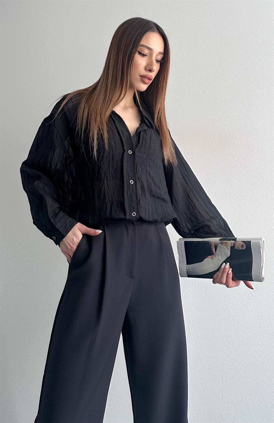 Cepli Oversize Dilara Gömlek SİYAH