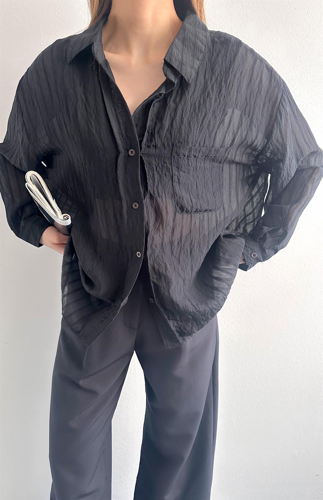 Cepli Oversize Dilara Gömlek SİYAH