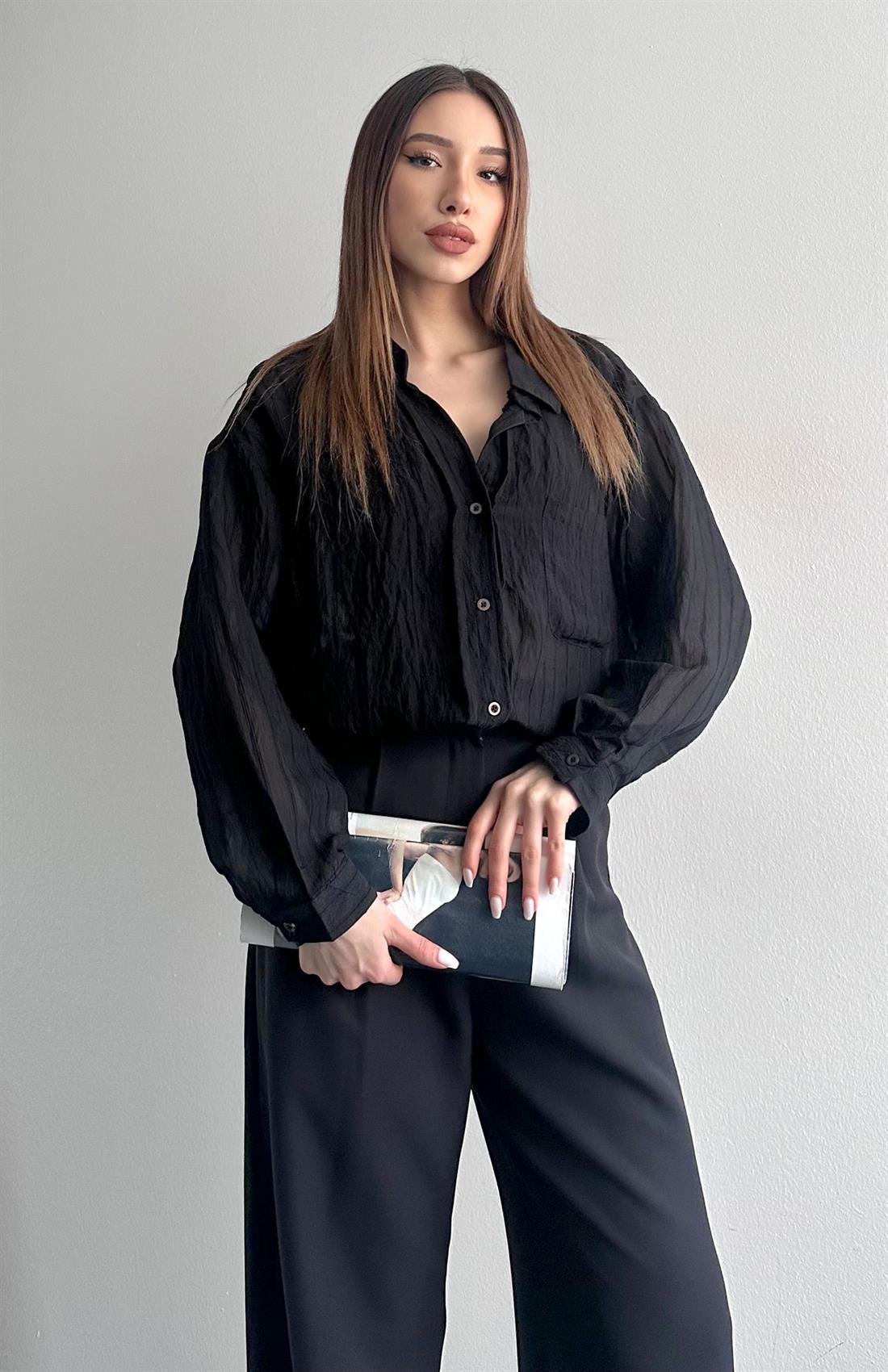 Cepli Oversize Dilara Gömlek SİYAH