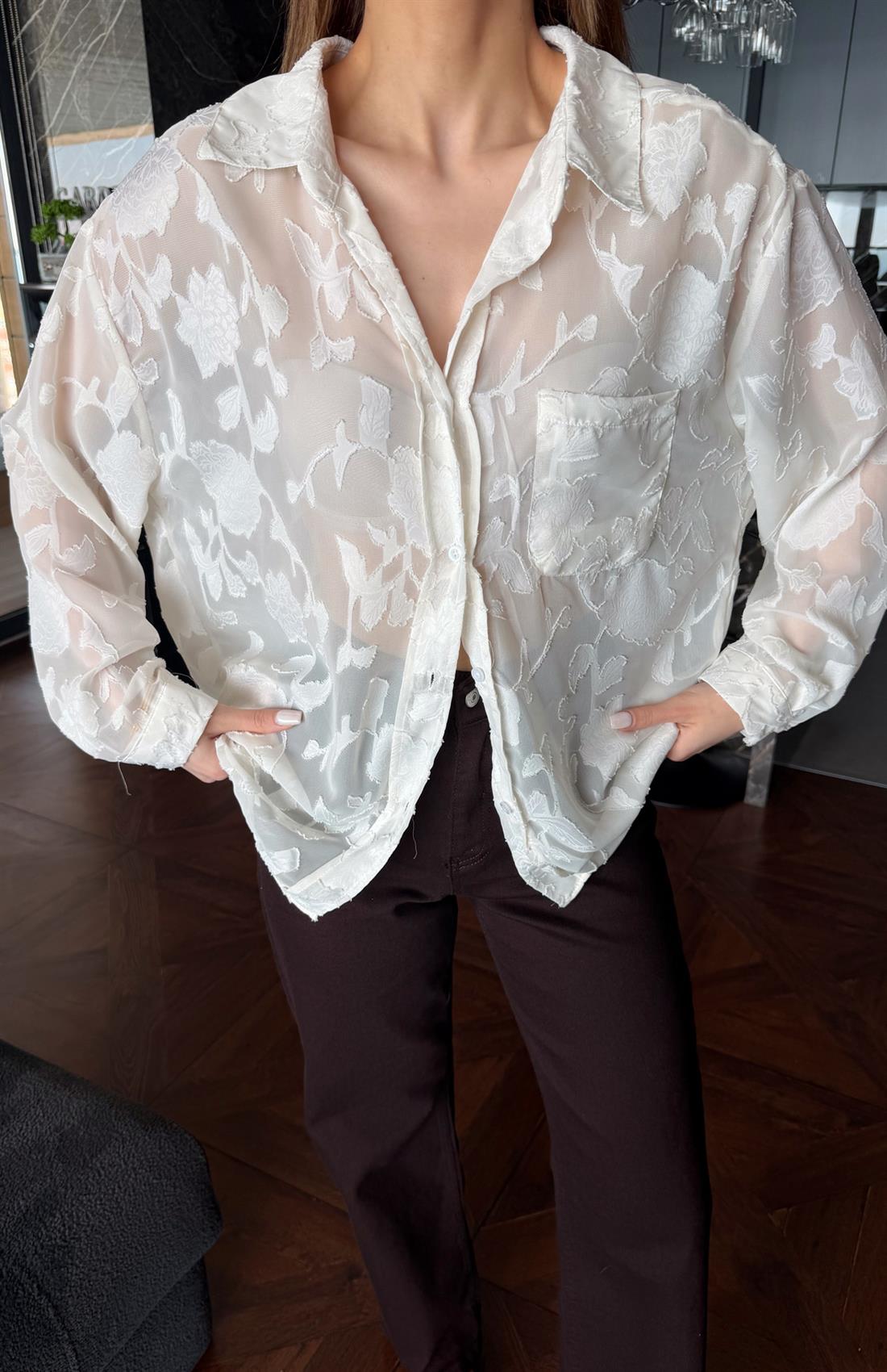 Cepli Oversize Esra Gömlek BEYAZ