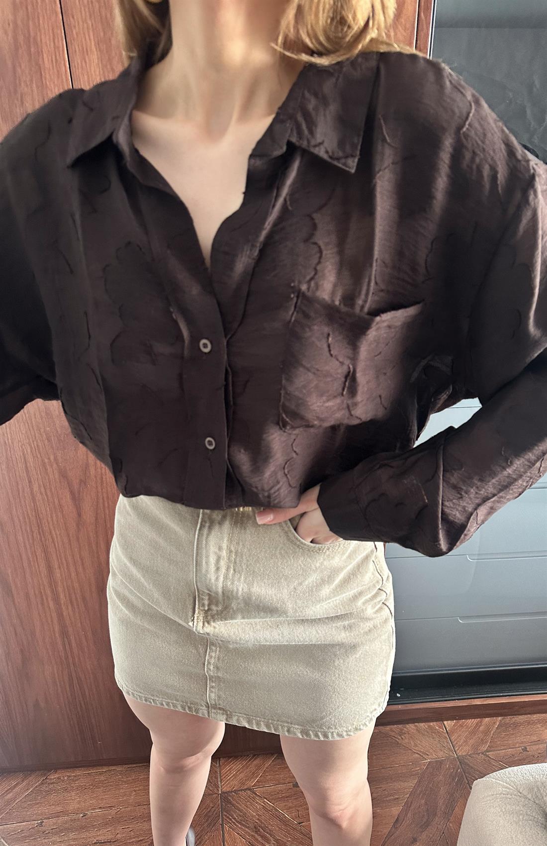 Cepli Oversize Esra Gömlek KAHVERENGİ