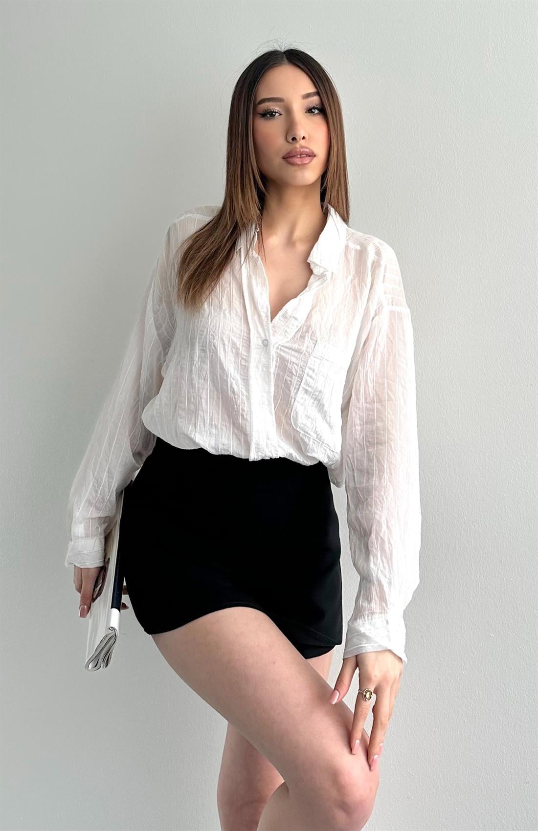 Cepli Oversize Gömlek EKRU