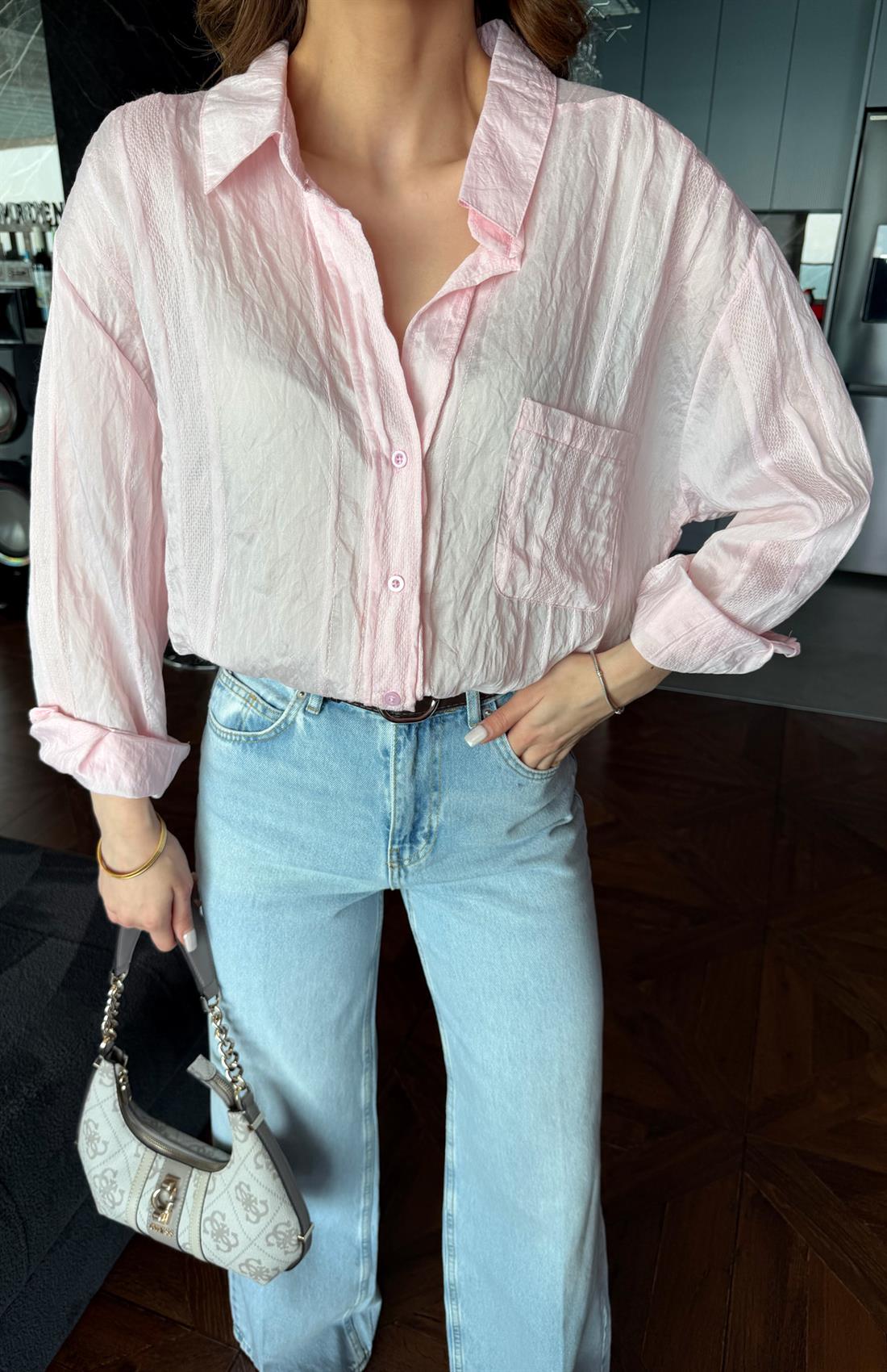 Cepli Oversize Gömlek PEMBE