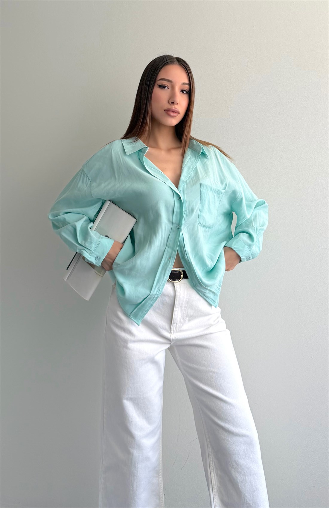 Cepli Oversize Modal Gömlek A.MİNT