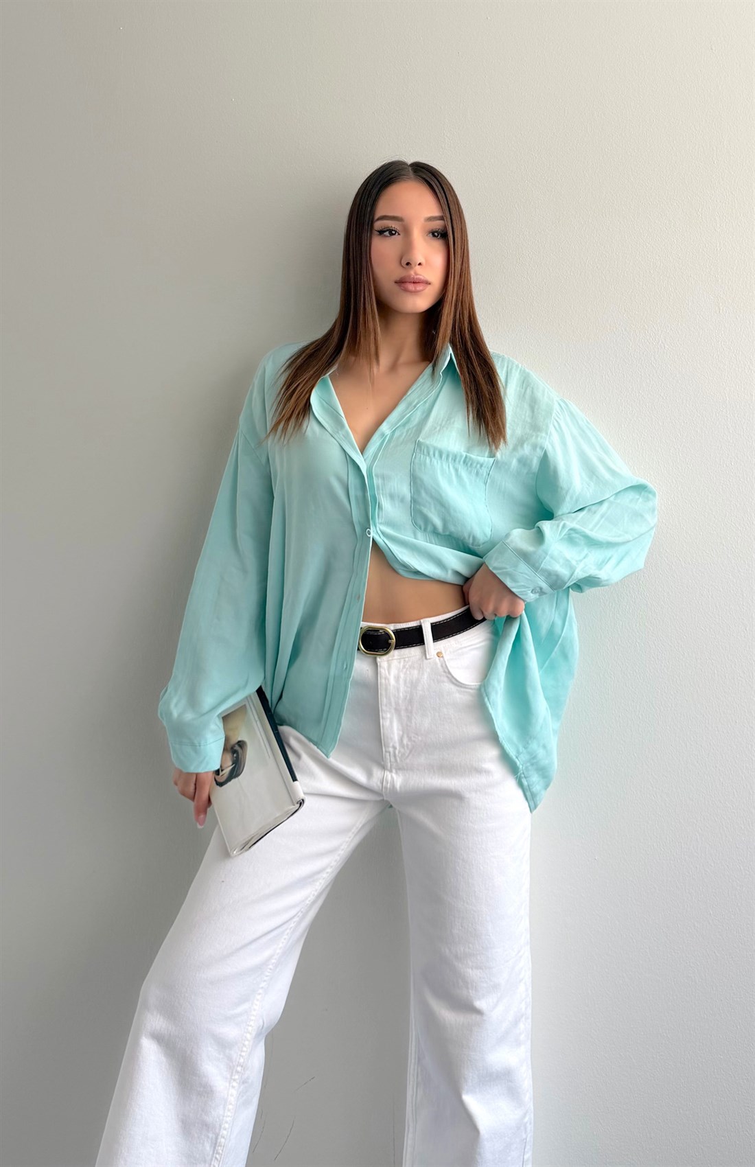 Cepli Oversize Modal Gömlek A.MİNT