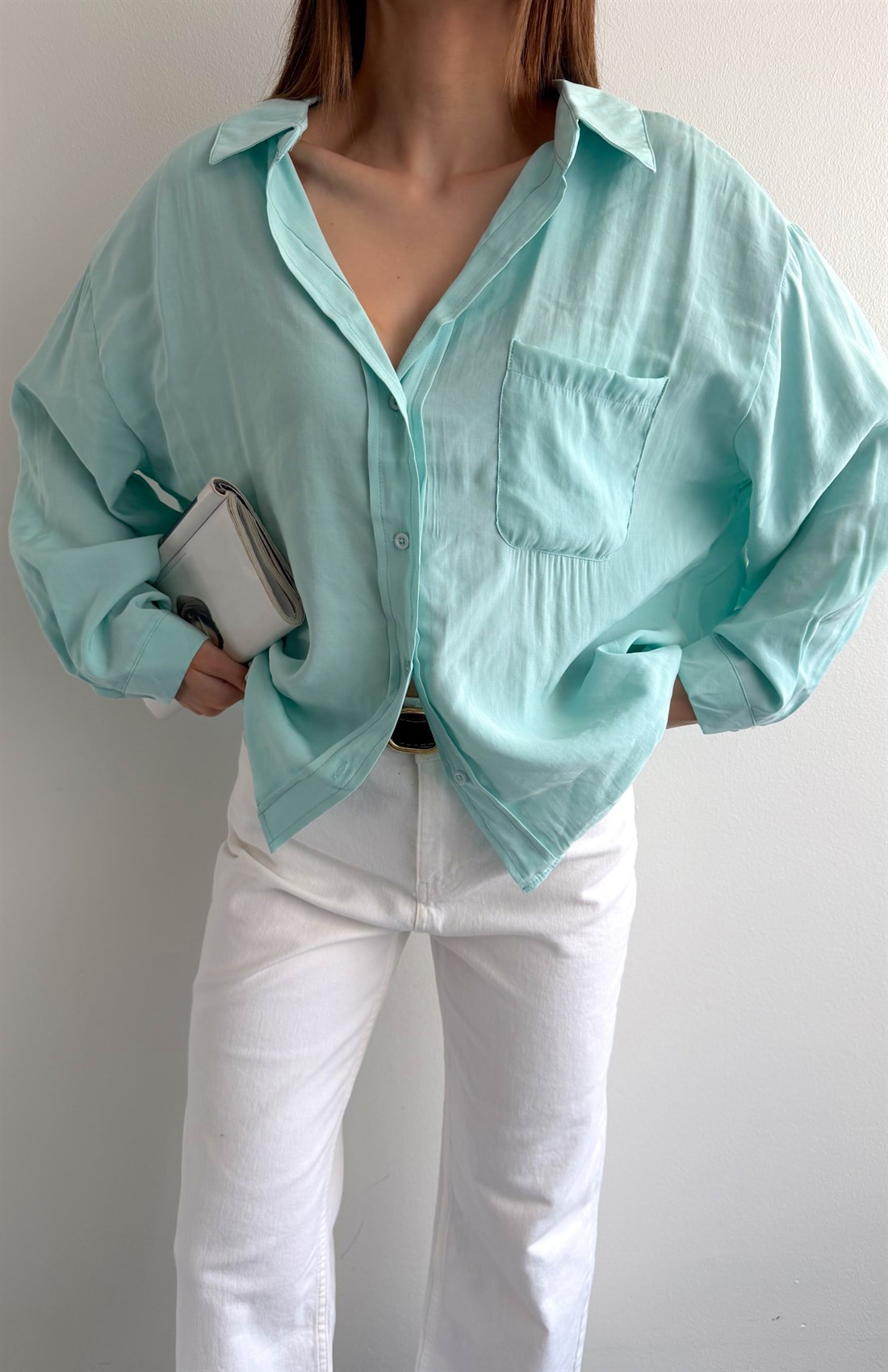 Cepli Oversize Modal Gömlek A.MİNT