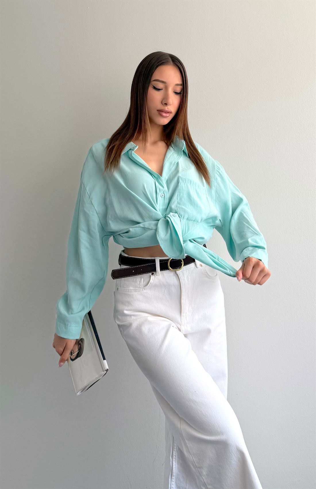 Cepli Oversize Modal Gömlek A.MİNT