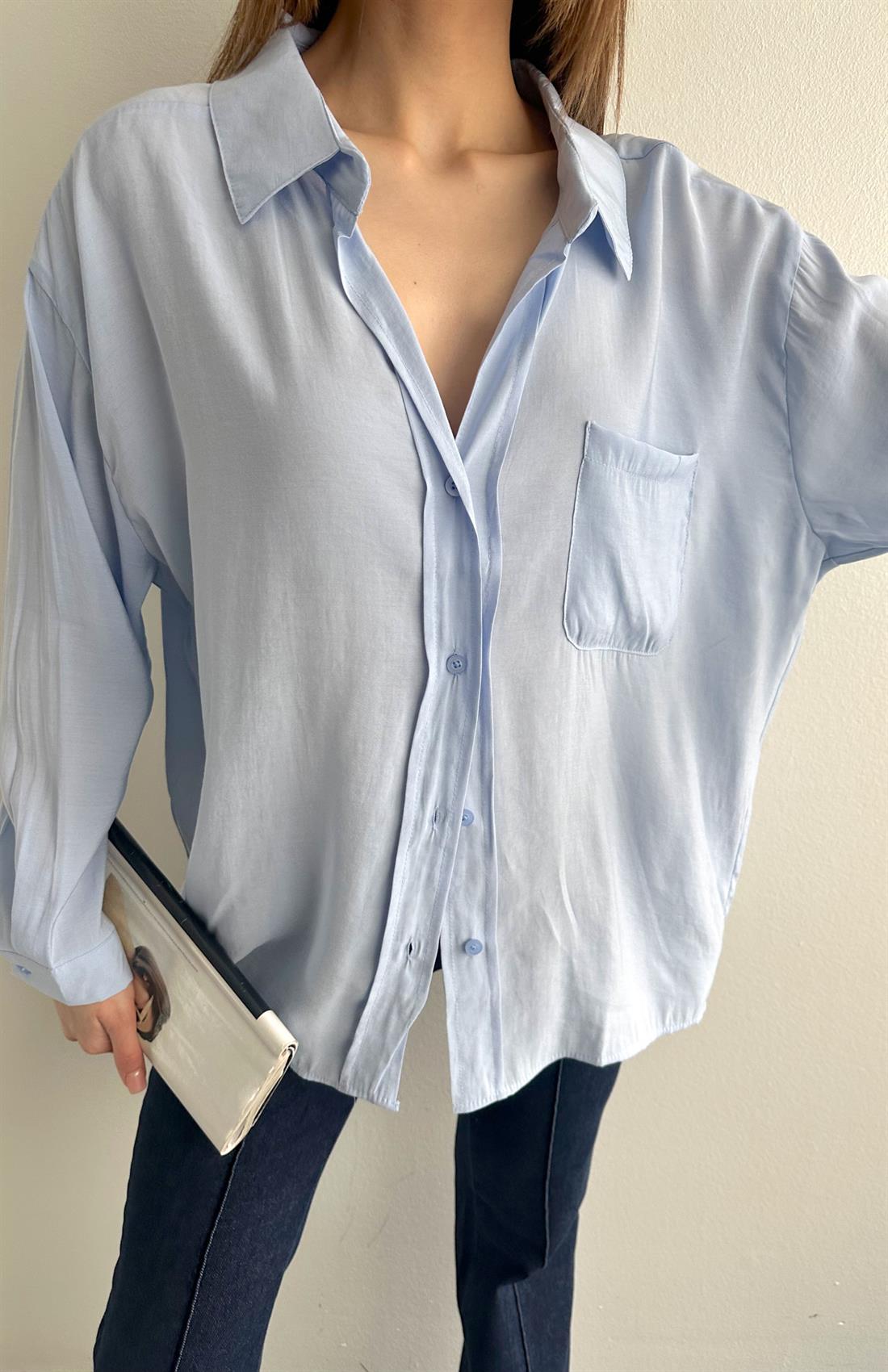 Cepli Oversize Modal Gömlek B.MAVİ