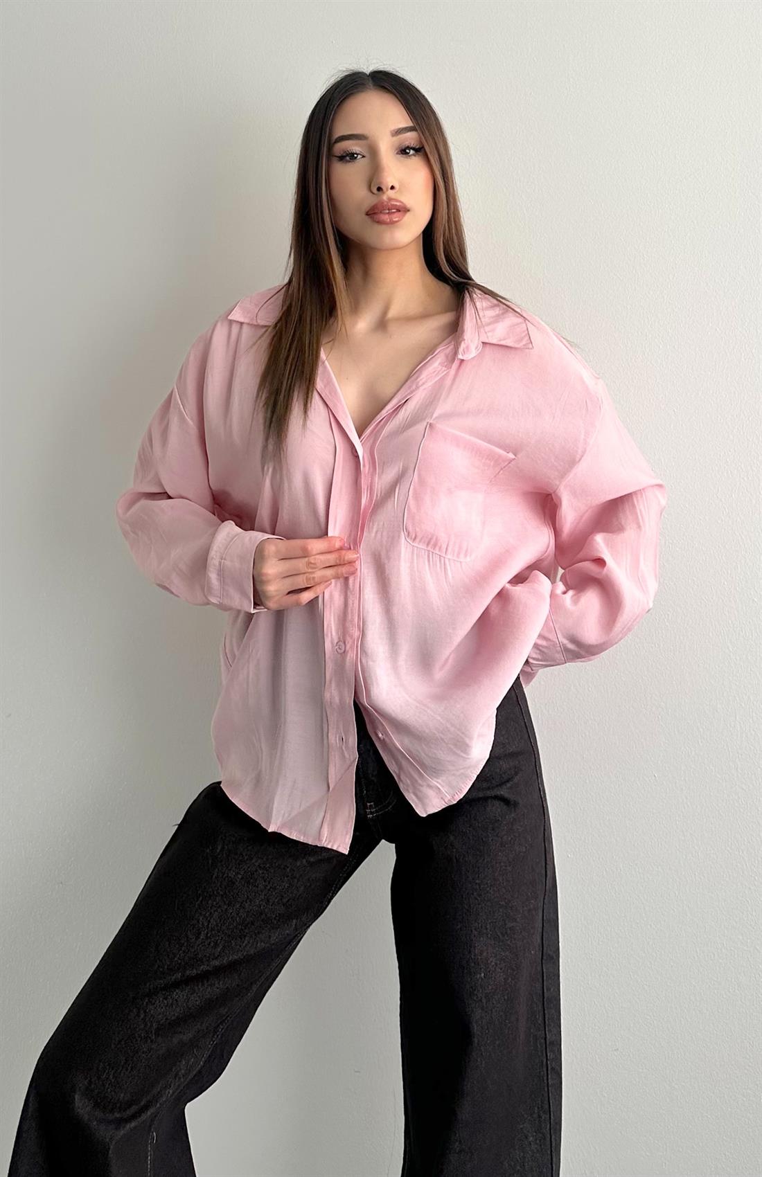 Cepli Oversize Modal Gömlek PEMBE