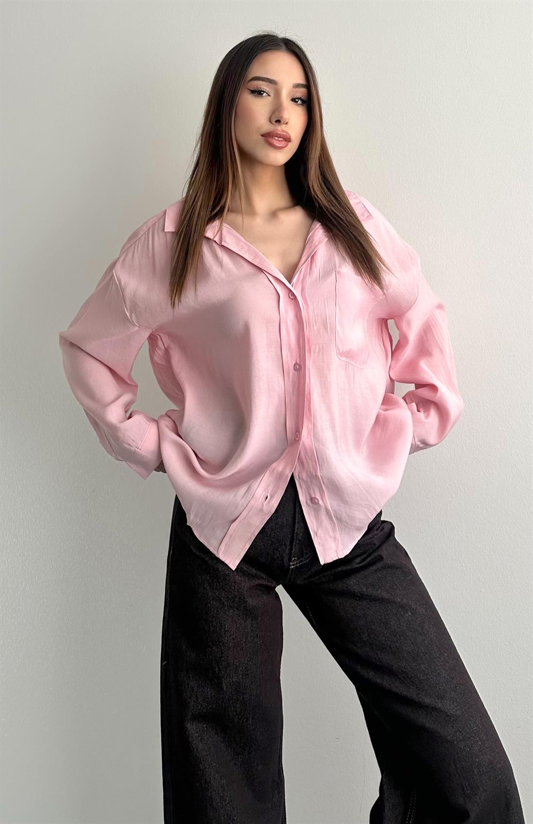 Cepli Oversize Modal Gömlek PEMBE